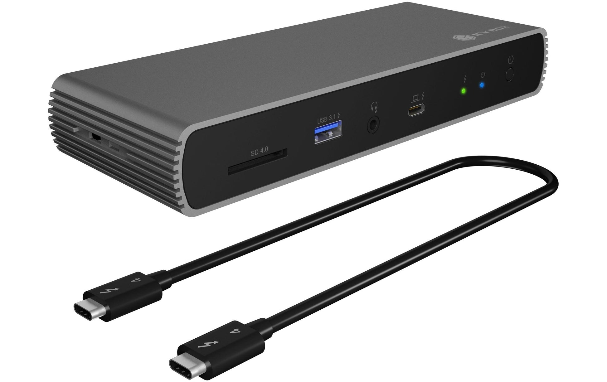 ICY BOX IB-DK8801-TB4 Dockingstation – Thunderbolt 4, 1× HDMI, 4× USB-A, 96 W PD, 2,5GbE, SD, 3,5 mm Audio