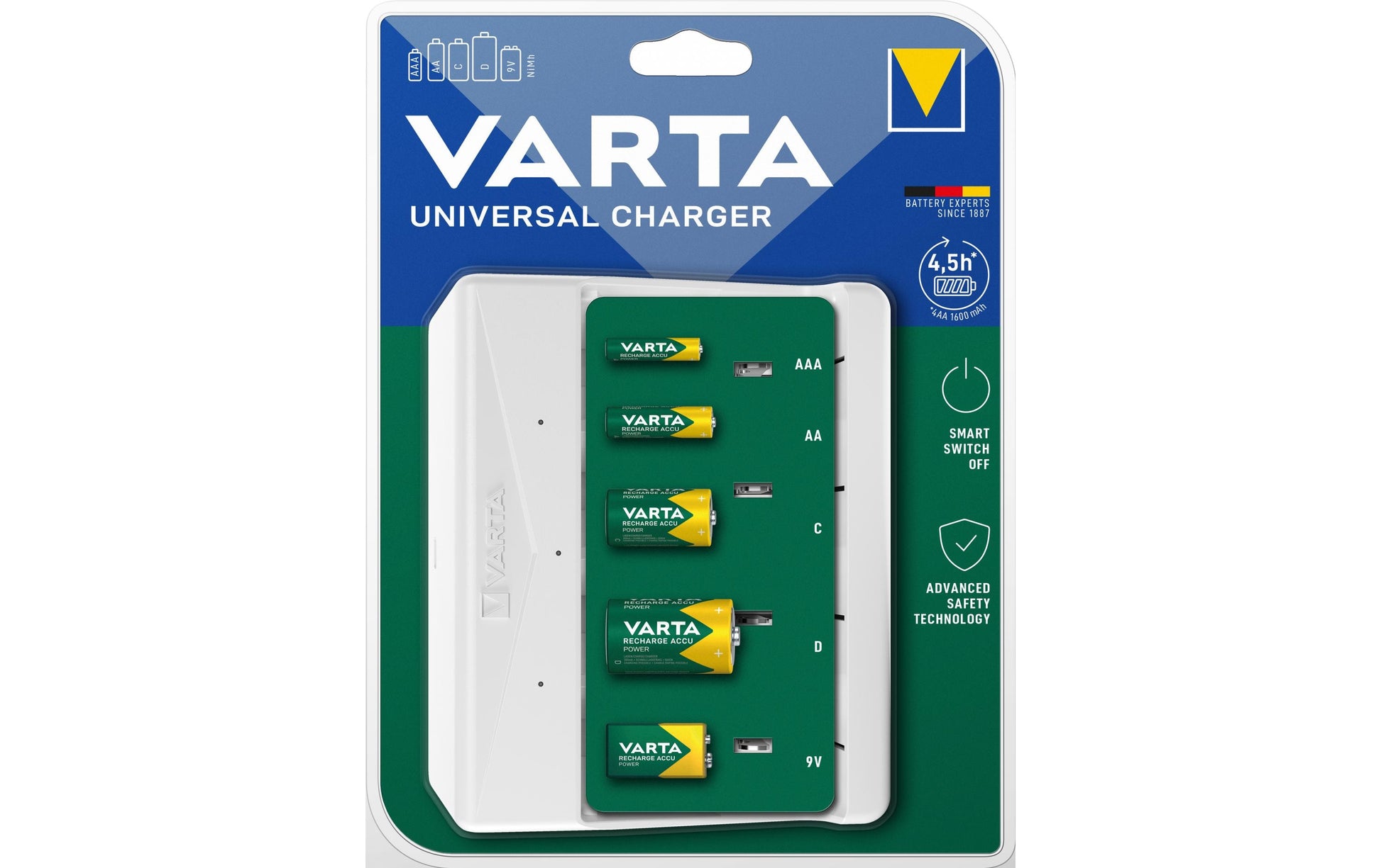 Varta Batterieladegerät 4× – für NiMH (AA, AAA, 9V, etc.) – inkl. 4× 1600 mAh