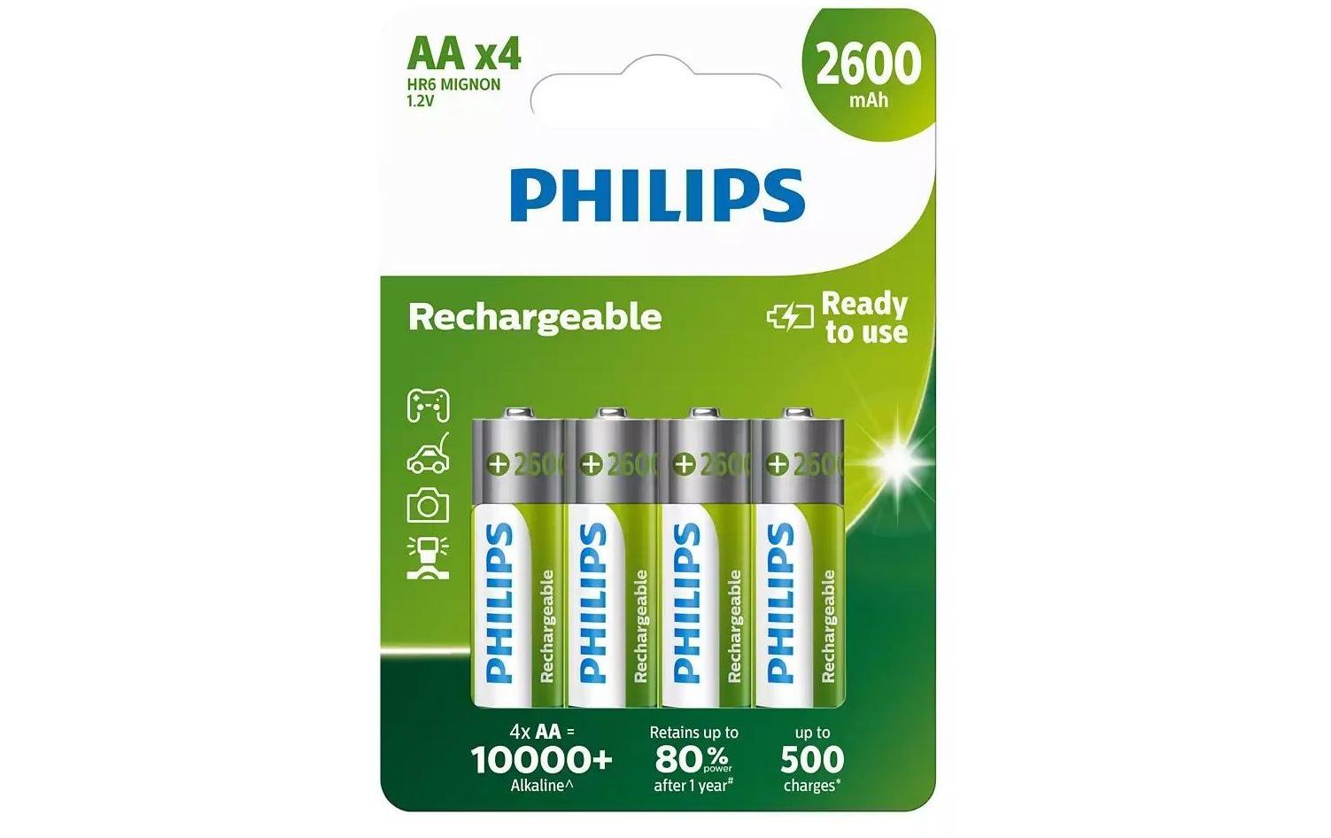 Philips AA Akkus, NiMH, 2600 mAh, 1,2 V – 4 Stk.