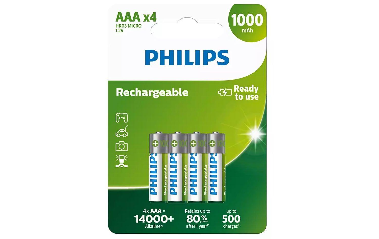 Philips AAA Akkus – NiMH, 1000 mAh, 1,2 V – 4 Stk.