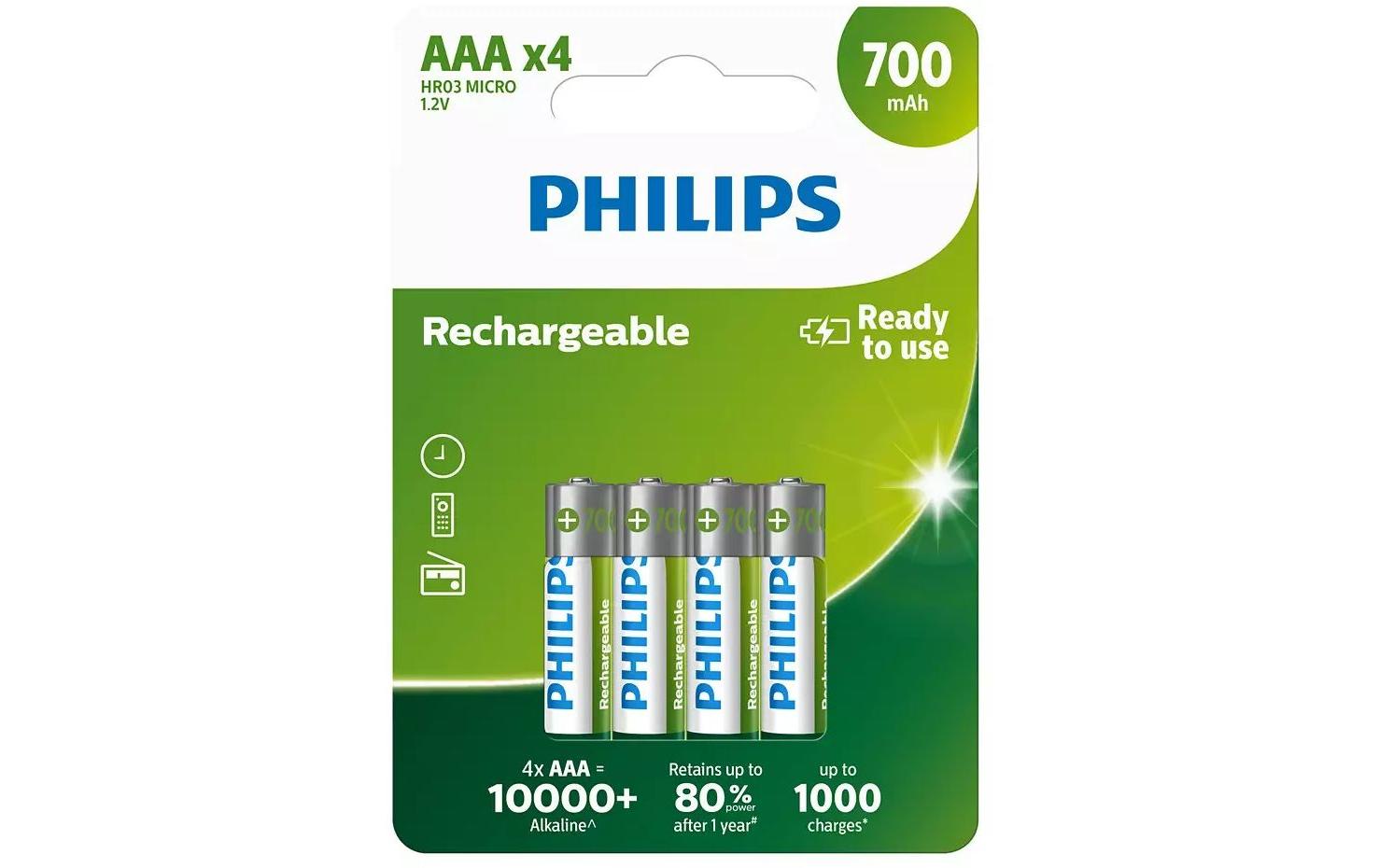 Philips AAA Akkus – NiMH, 700 mAh, 1,2 V – 4 Stk.