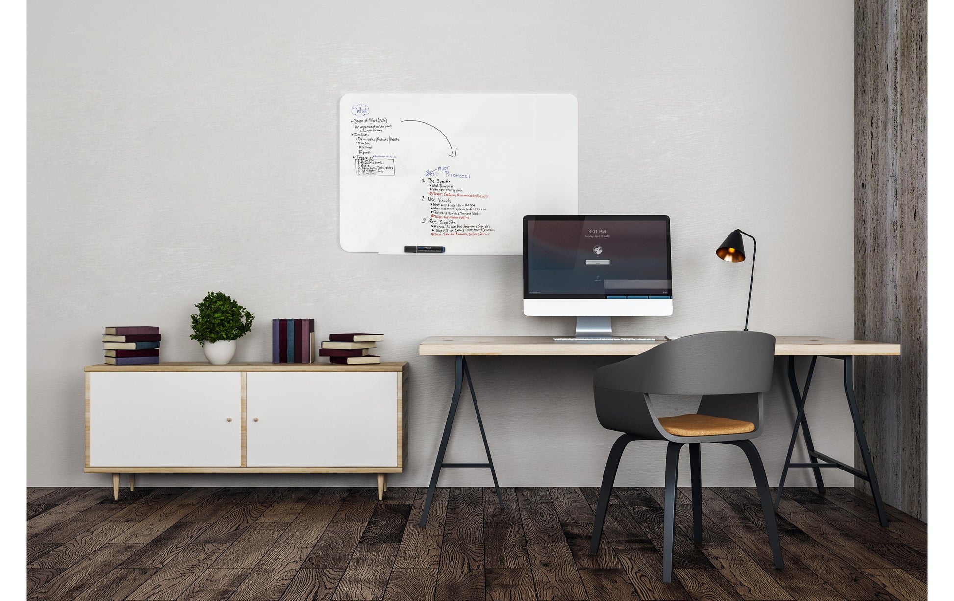 Bi-Office Whiteboard – 120 × 90 cm, Glas, magnetisch, inkl. Stiftablage