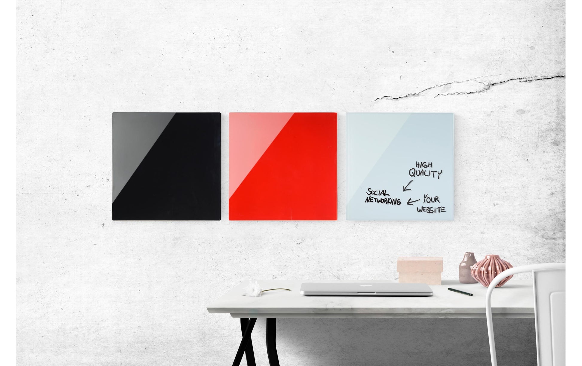 Bi-Office Whiteboard – 78 × 48 cm, Glas, magnetisch, Glas-Rahmen