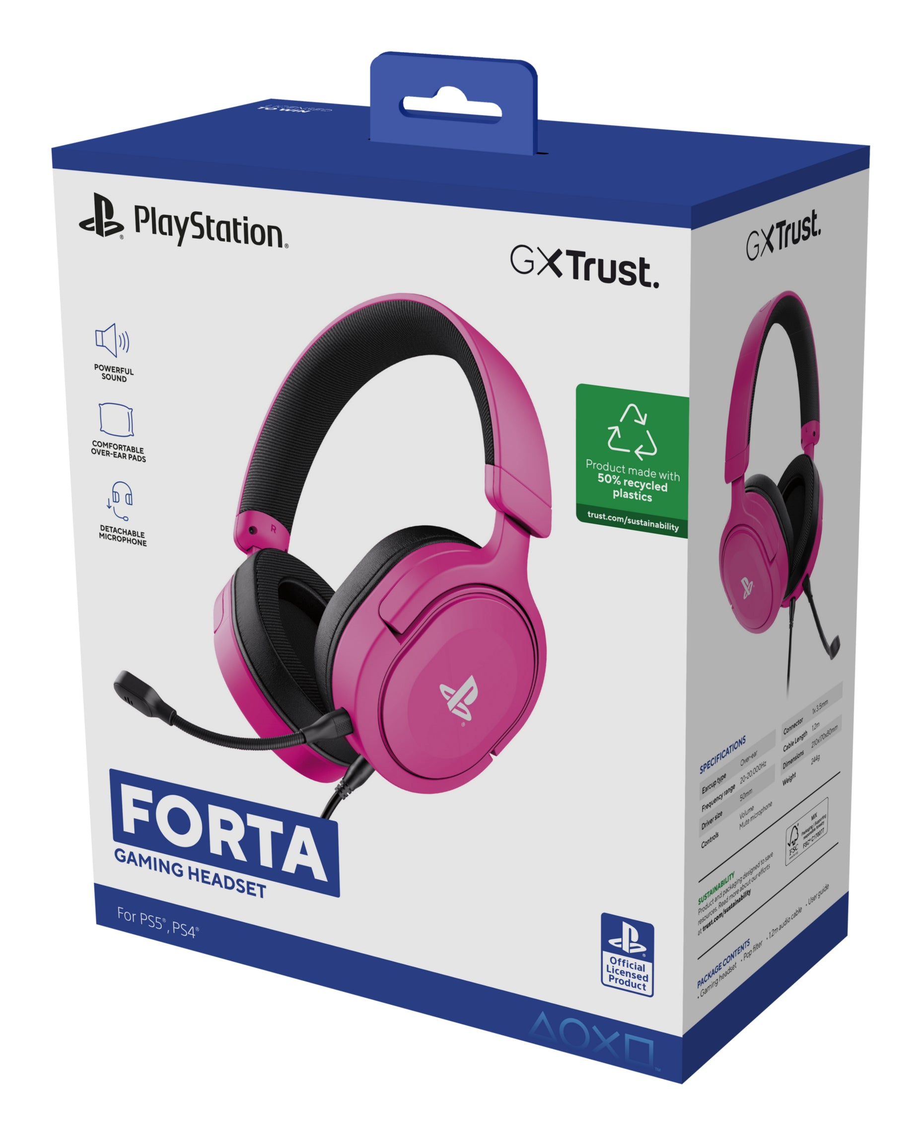 Trust GXT 498P Forta Gaming-Headset – Over-Ear, Stereo, Kabelgebunden, 3,5 mm Klinke, Rosa