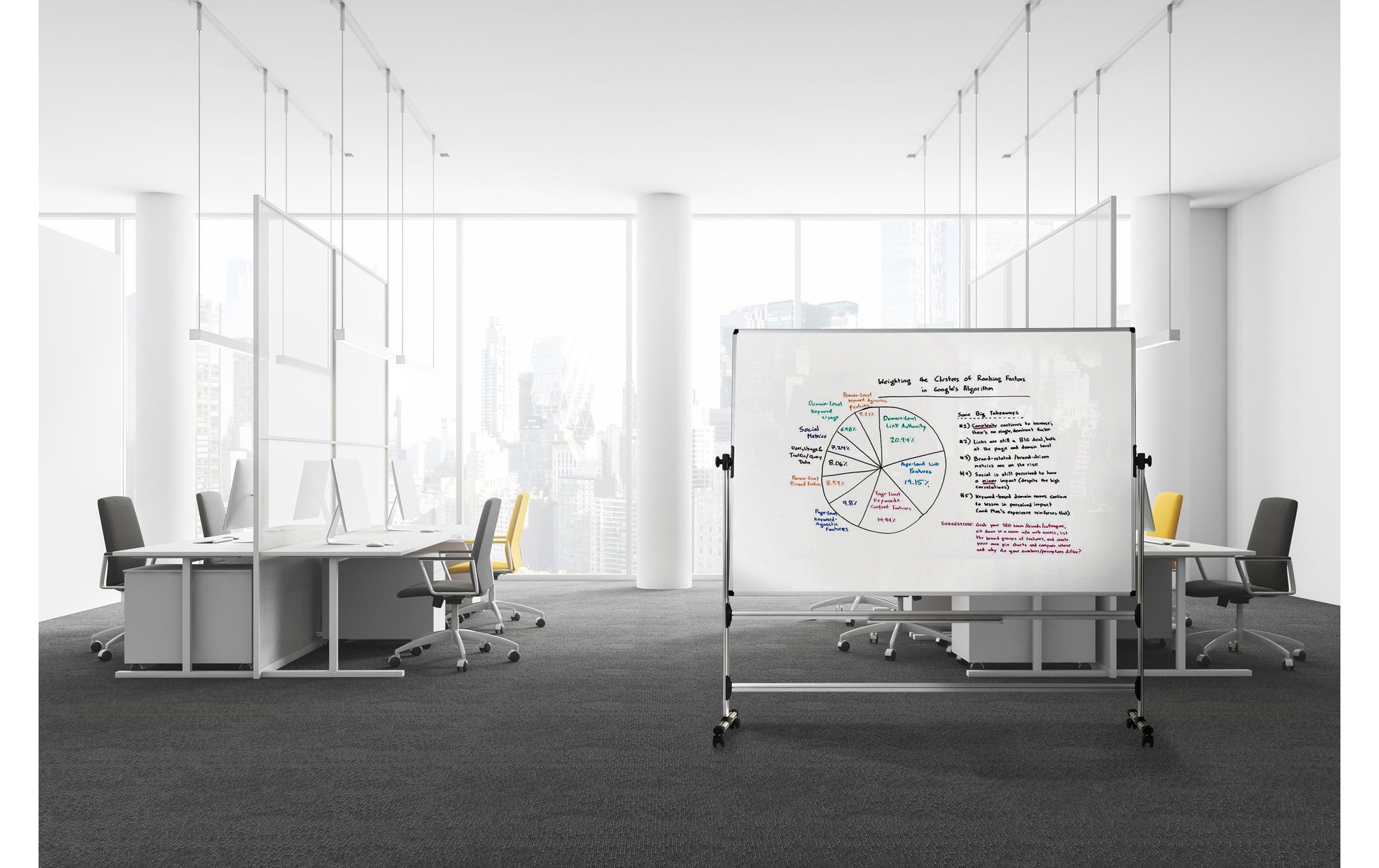 Bi-Office Whiteboard – 150 × 120 cm, Emaille, Aluminiumrahmen, mit Ständer, inkl. Stiftablage