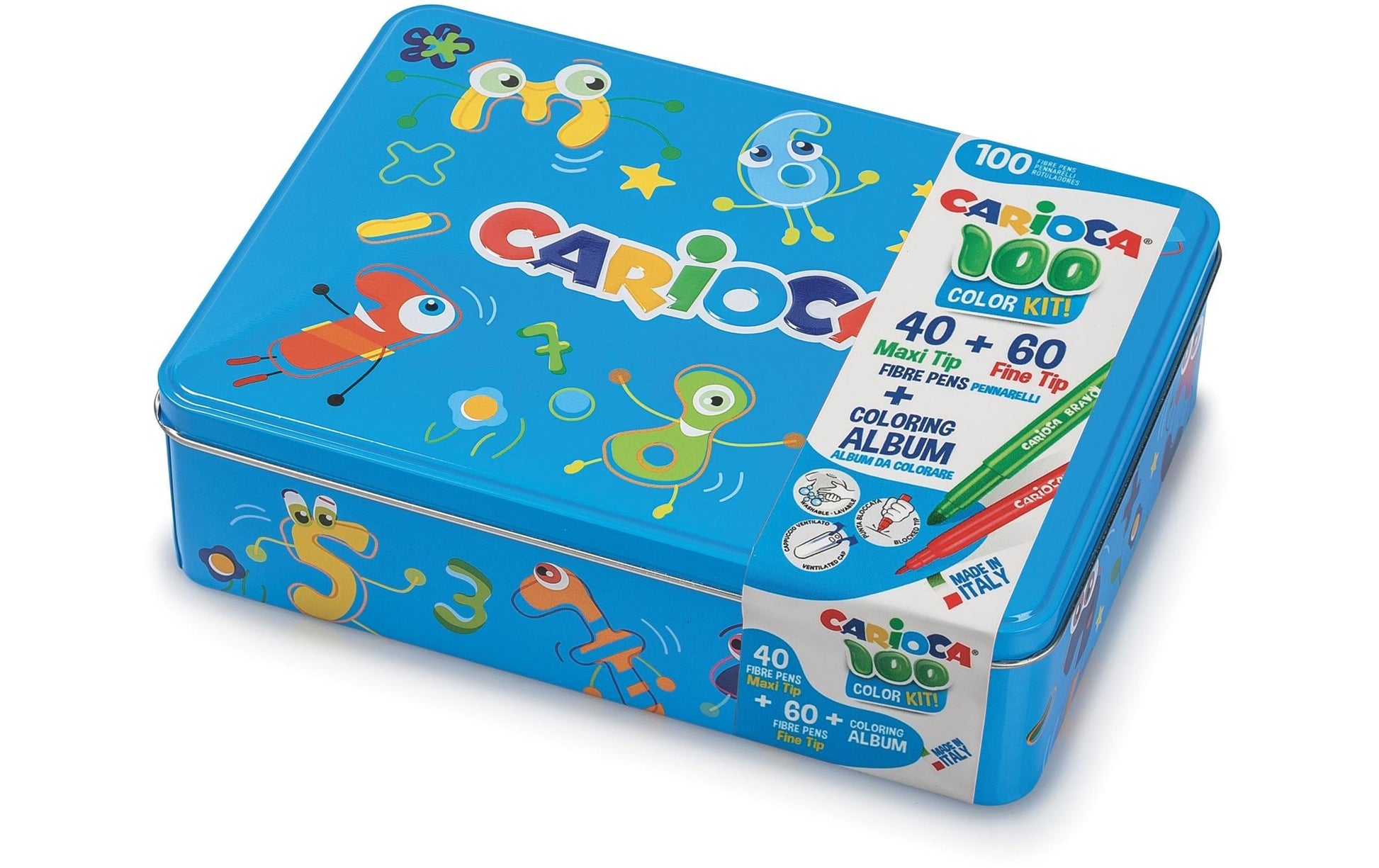 Carioca 100 Color Kit – Metallbox mit Malbuch, Fein/Extradick