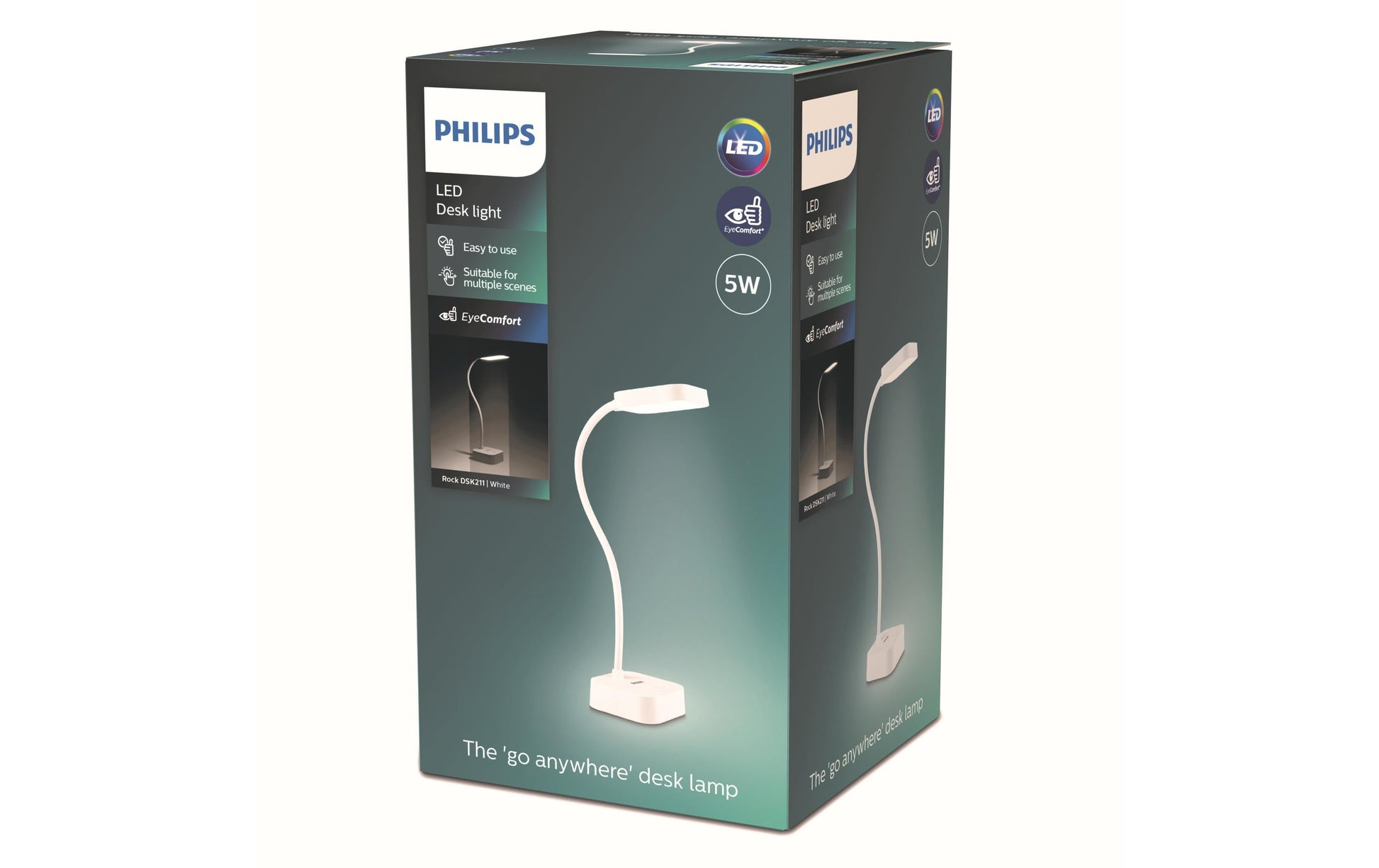 Philips by Signify Philips Tischleuchte Rock – 8,5 × 28,4 × 17,6 cm, 90 lm, 5 W, 4000 K, dimmbar (Touch), weiss, Akku, EyeComfort