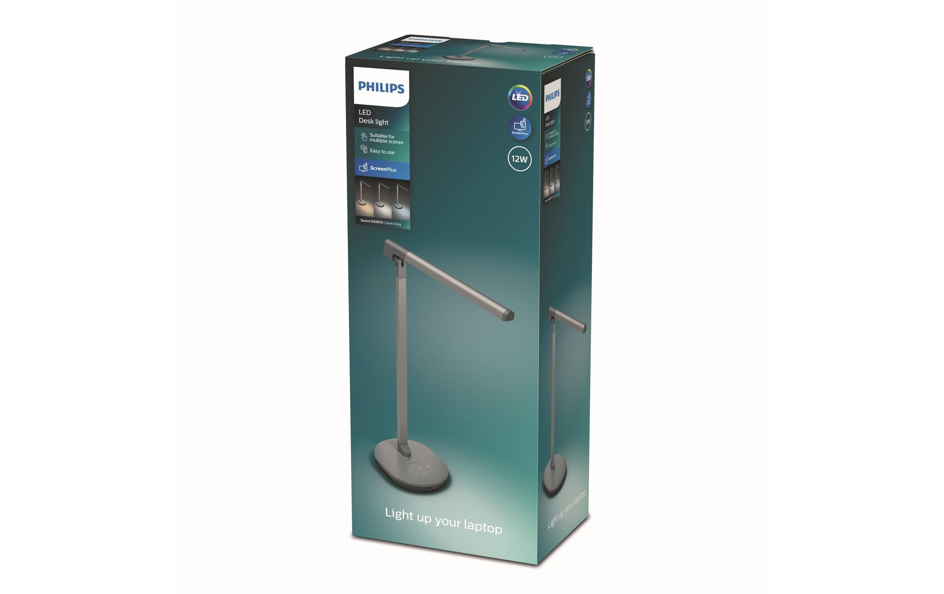 Philips by Signify Philips Tischleuchte Sword – 650 lm, 12 W, 3000–5000 K, dimmbar, grau, fest verbautes LED