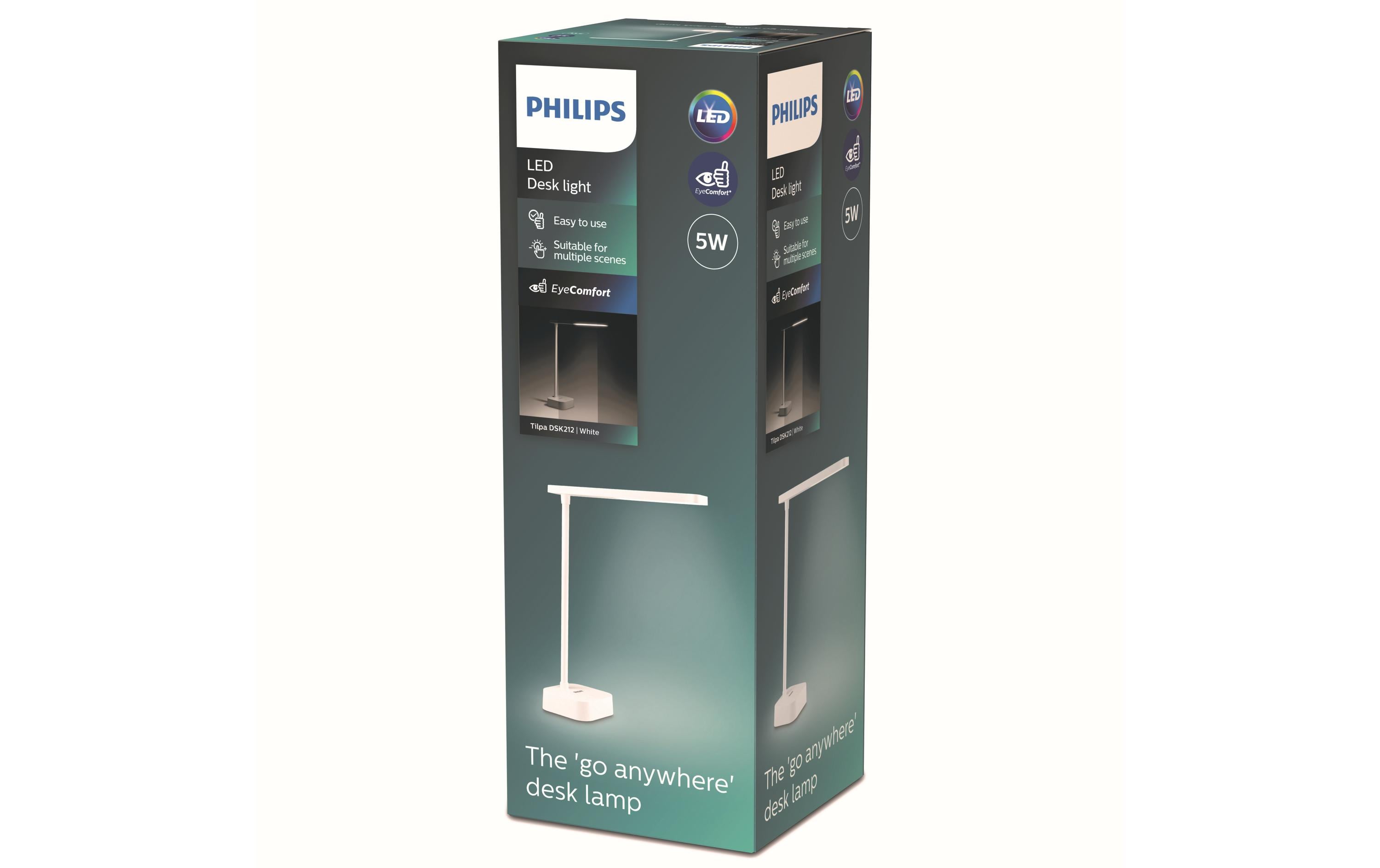 Philips by Signify Philips Tischleuchte Tilpa – 4000 K, 55 lm, 5 W, Akku, Weiss