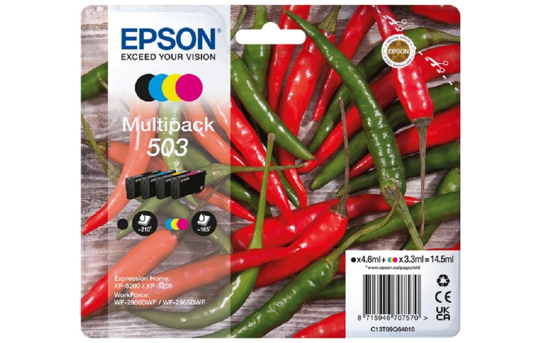 Epson 503 Tintenpatronen-Multipack, Schwarz/Cyan/Magenta/Gelb (Original) – für WorkForce, Expression Home