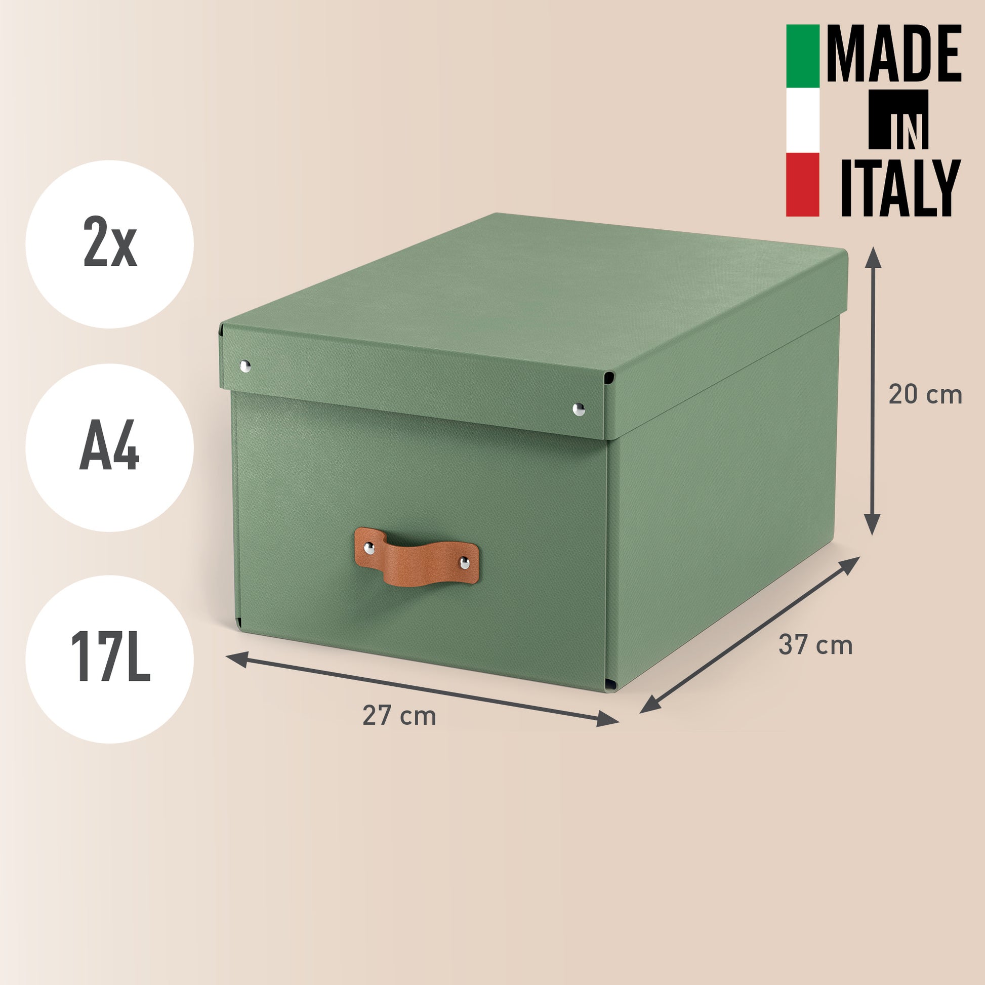 Leitz Aufbewahrungsbox 17 l – mit Klappdeckel, mit Tragegriff, 265 × 200 × 355 mm, Hellgrün, Karton, 2er Pack