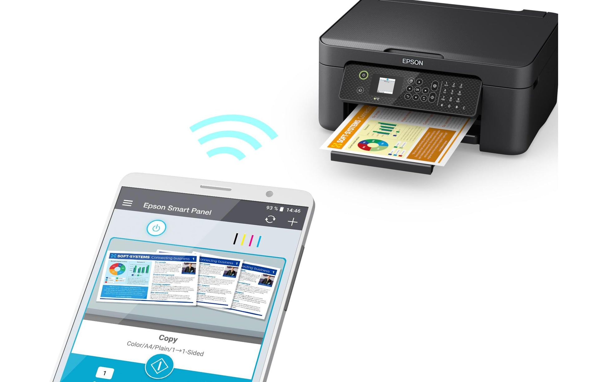 Epson WorkForce WF-2910DWF – Farbiges Tintenstrahl-MFP A4, 4-in-1 – USB/WLAN – Duplex, ADF – 33 S./Min. S/W