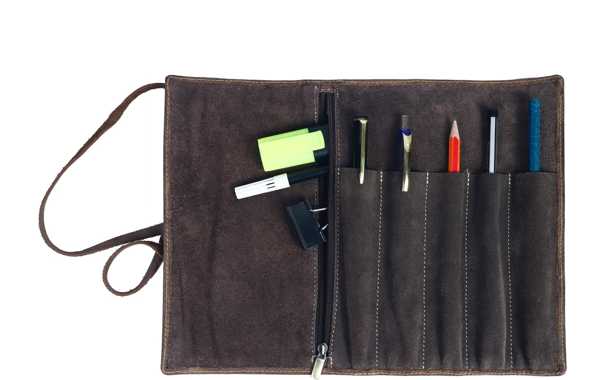 Alpenleder Stifterolle, leer – braun/dunkelbraun – Büffelleder – 21,5 × 6,0 × 6,0 cm