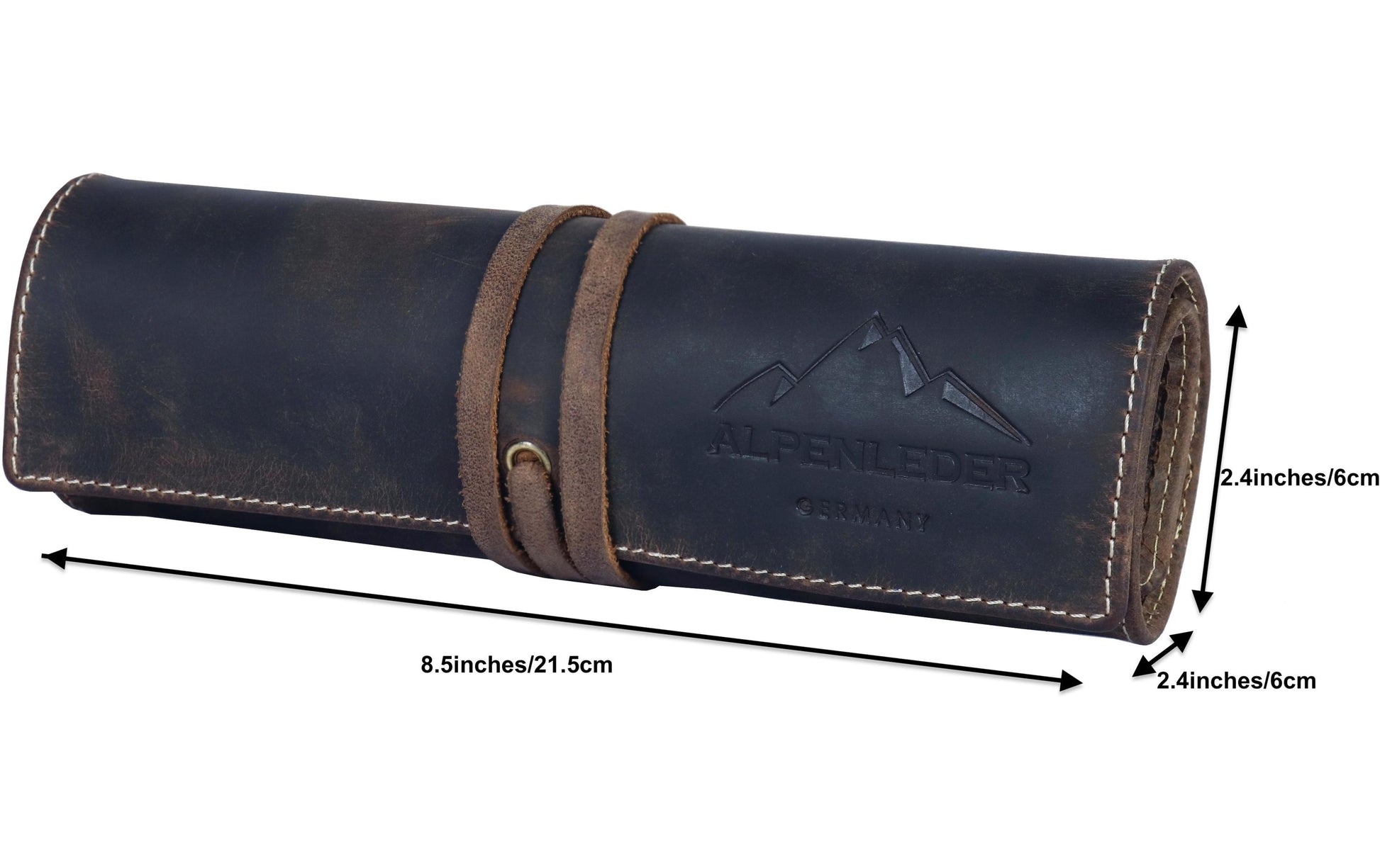 Alpenleder Stifterolle, leer – braun/dunkelbraun – Büffelleder – 21,5 × 6,0 × 6,0 cm