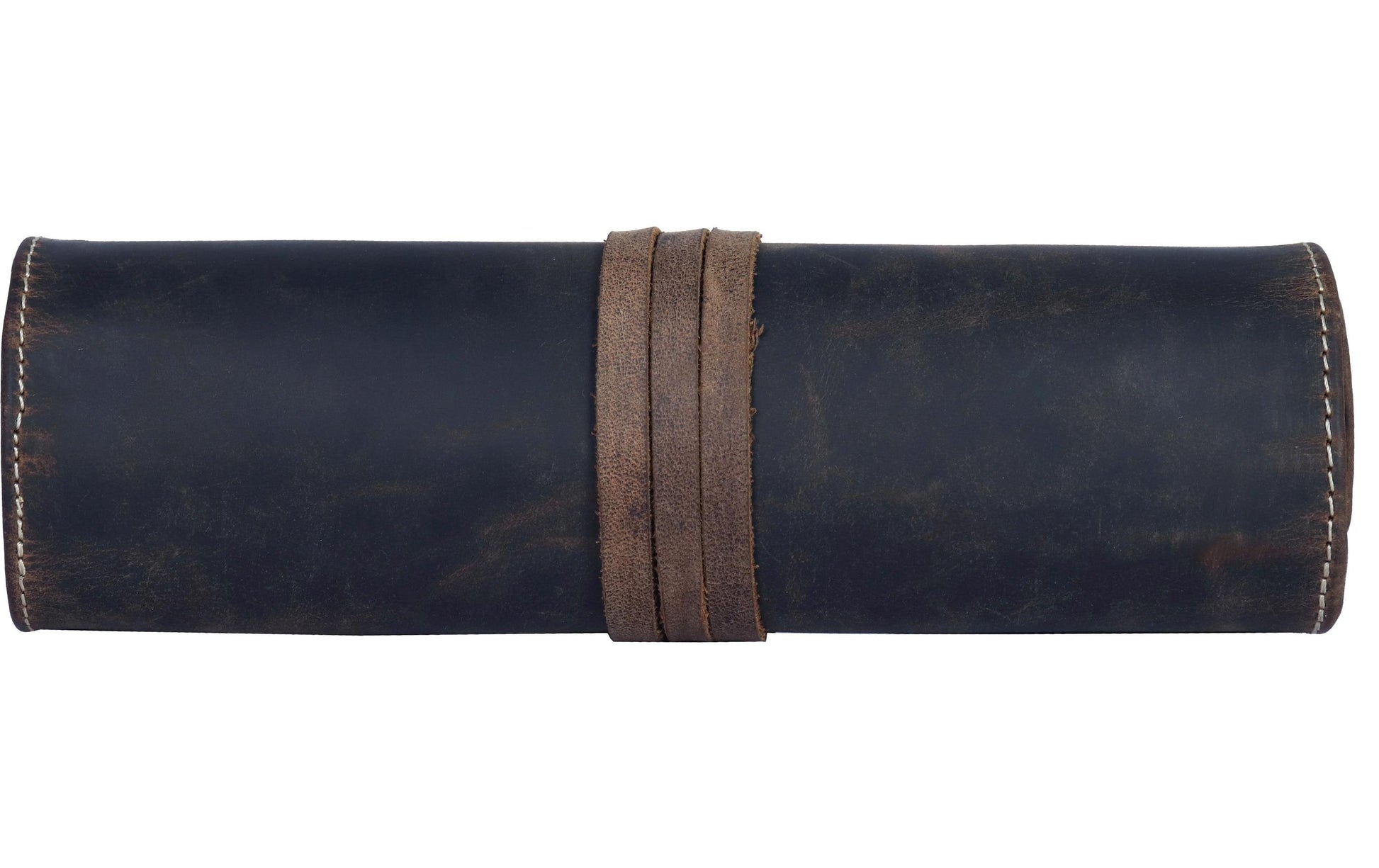 Alpenleder Stifterolle, leer – braun/dunkelbraun – Büffelleder – 21,5 × 6,0 × 6,0 cm