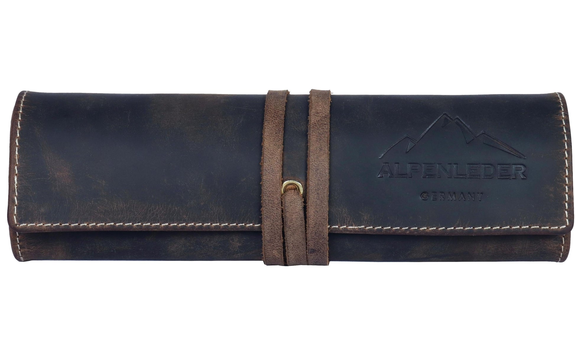 Alpenleder Stifterolle, leer – braun/dunkelbraun – Büffelleder – 21,5 × 6,0 × 6,0 cm