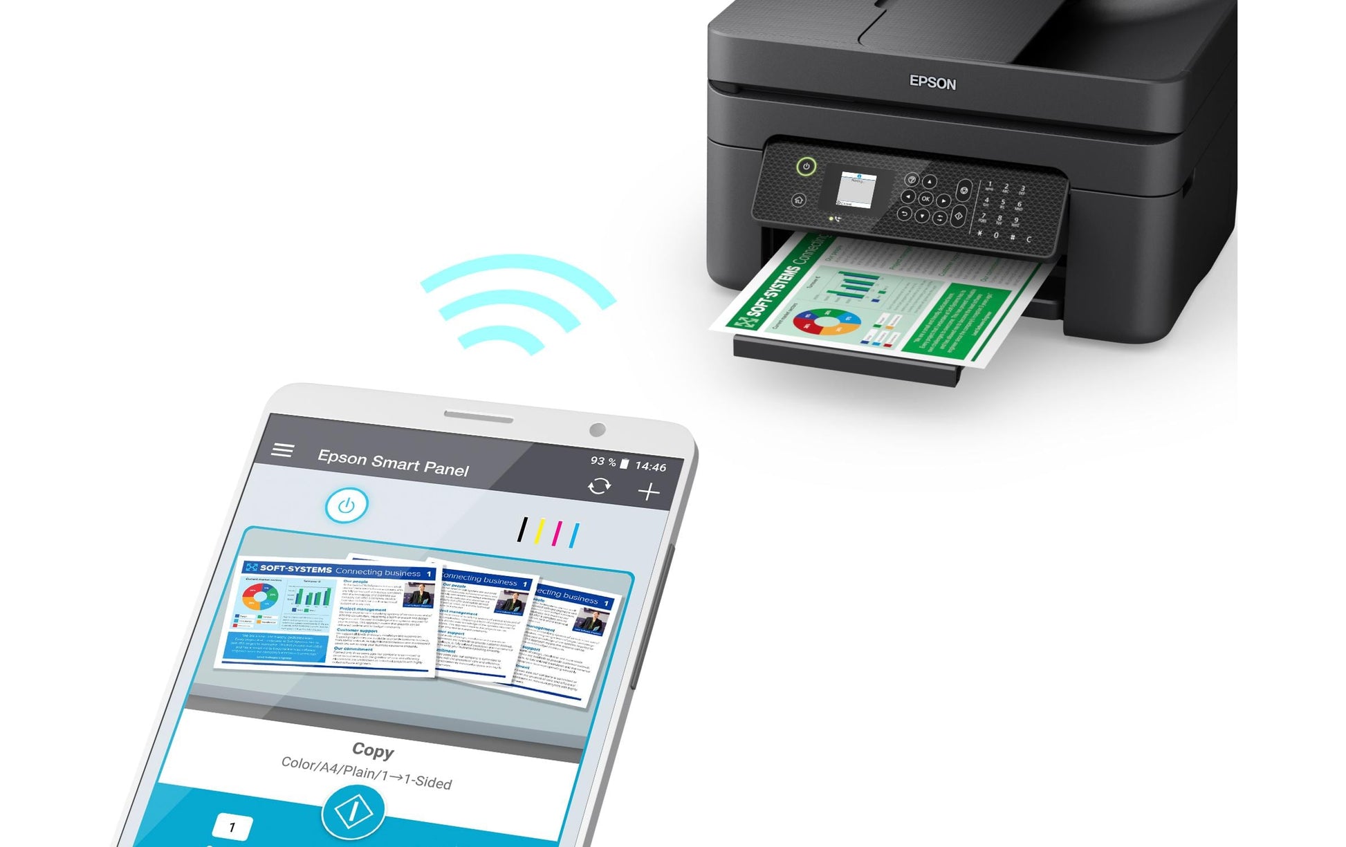 Epson WorkForce WF-2930DWF – Farbiges Tintenstrahl-MFP A4, 4-in-1 – USB/WLAN – Duplex, ADF – 33 Seiten/Min S/W