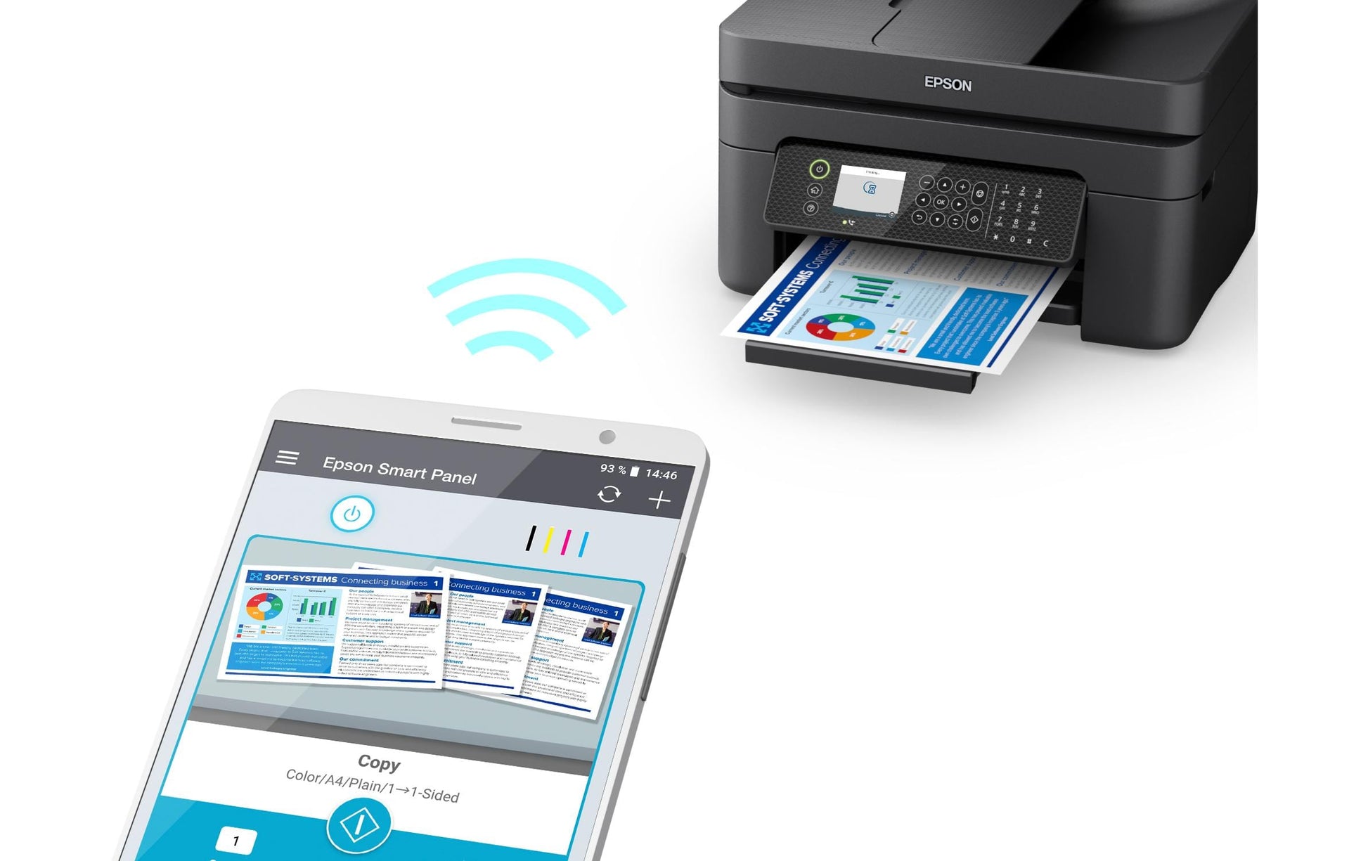 Epson WorkForce WF-2950DWF – Farbiges Tintenstrahl-MFP A4, 4-in-1 – USB/WLAN – Duplex – 33 S./Min. S/W, 18 S./Min. Farbe