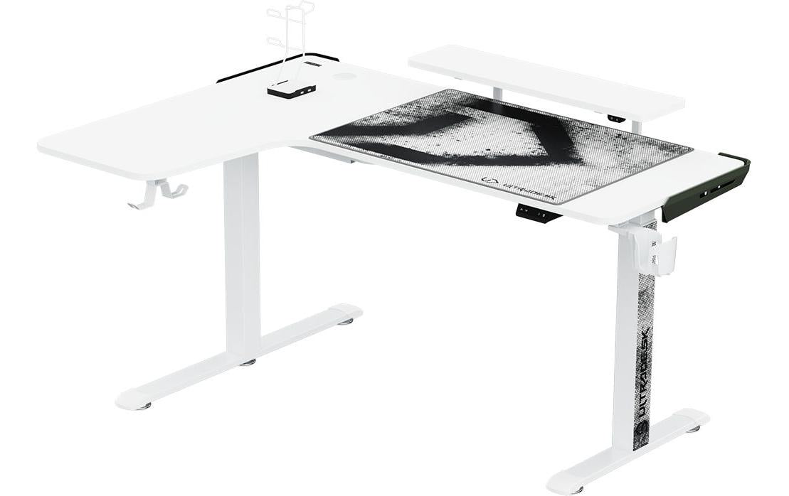 Ultradesk Winger Gaming-Tisch – höhenverstellbar, weiss, Stahl