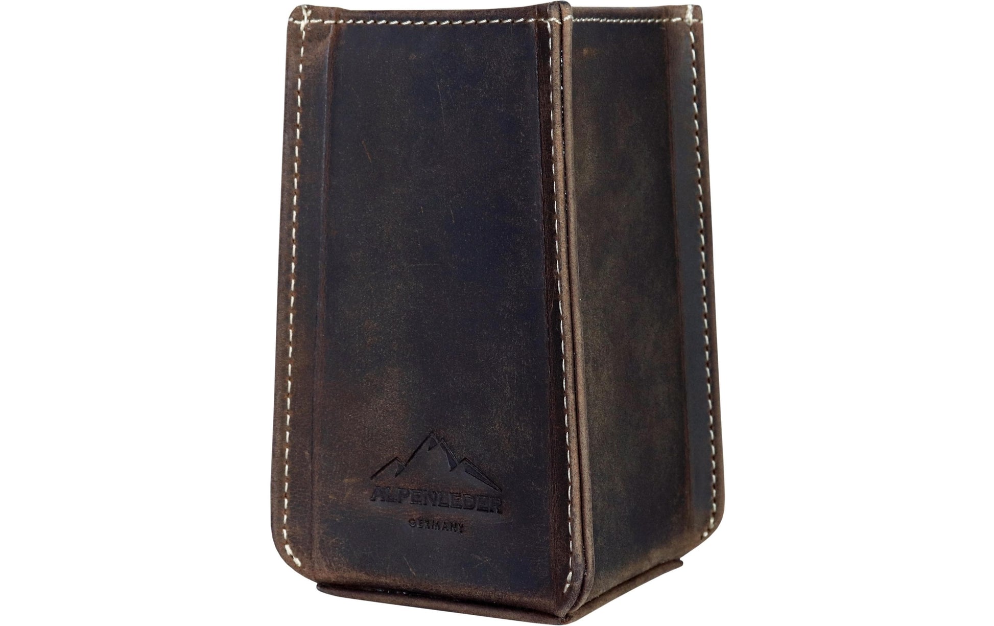 Alpenleder Stifteköcher Haferl – Büffelleder, Dunkelbraun, 50×120×50 mm