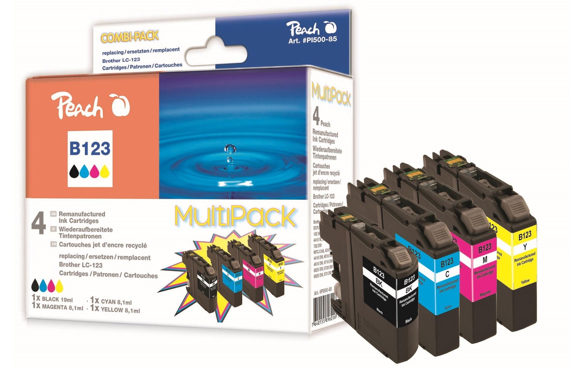 Peach LC-123 Tintenpatronen-Multipack, 4er-Set (Kompatibel) – für Brother DCPJ 132/150/152 …