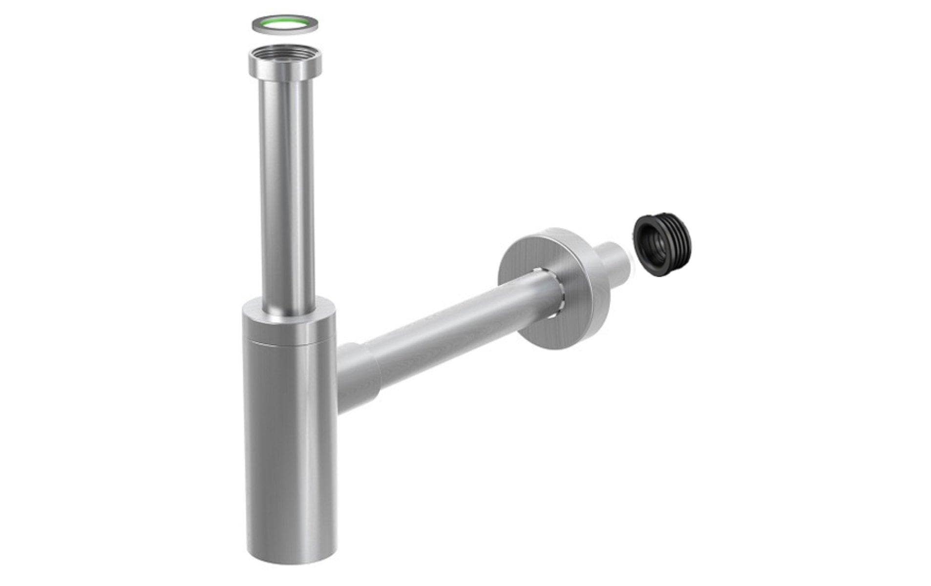 Diaqua Waschtisch-Siphon – Edelstahl gebuerstet, Anschluss 1 1/4", Abgang Ø3,2 cm, für Lavabo