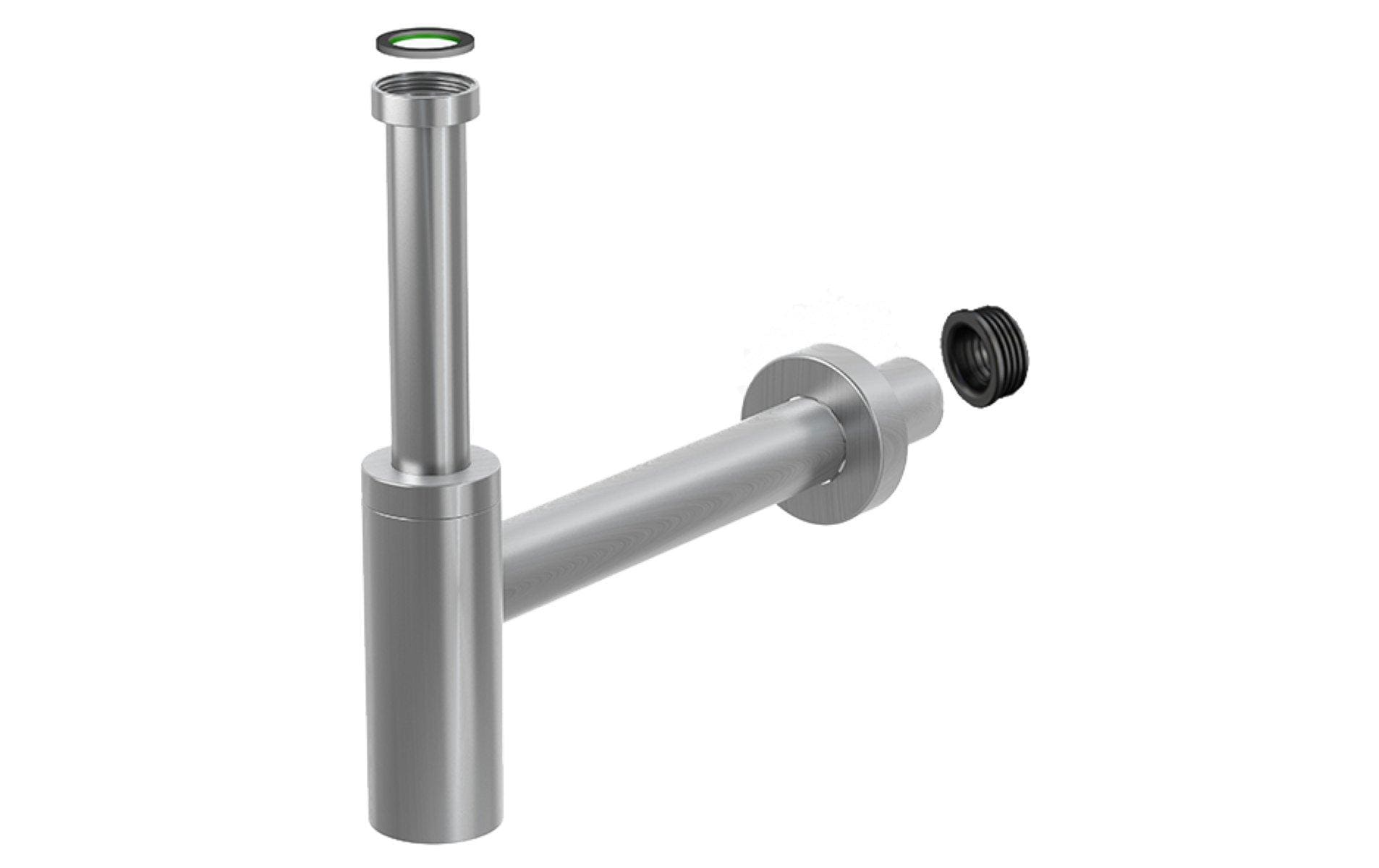 Diaqua Waschtisch-Siphon – Anschluss 3,2 cm, Abgang Ø4 cm, Edelstahl gebürstet, für Waschtisch