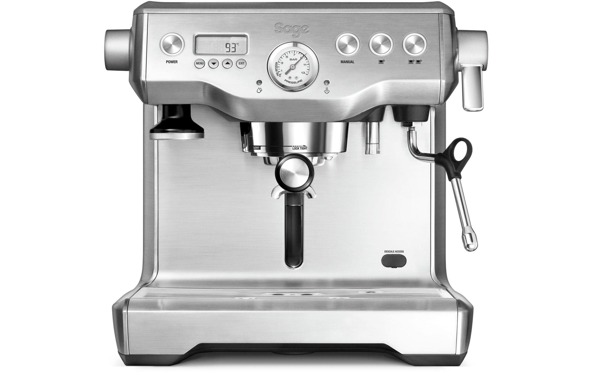 Sage Espressomaschine (Siebträger) – 15 bar, 2,5 l, Milchschaumdüse, Silber, 37 × 36 × 36 cm