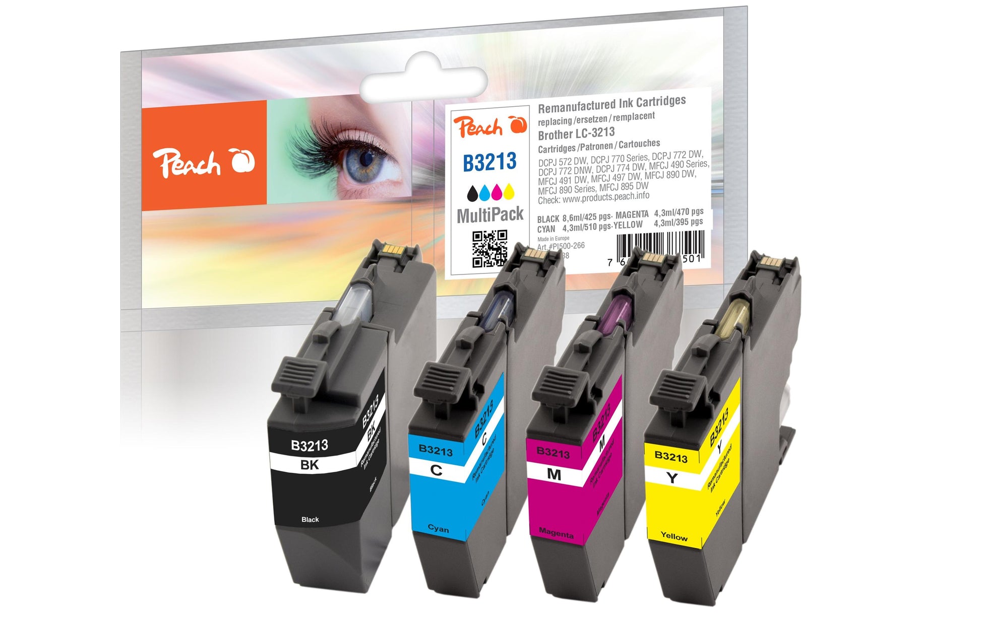 Peach LC-3213 Tintenpatronen-Multipack, Schwarz/Cyan/Magenta/Gelb (Kompatibel) – für Brother LC-3213