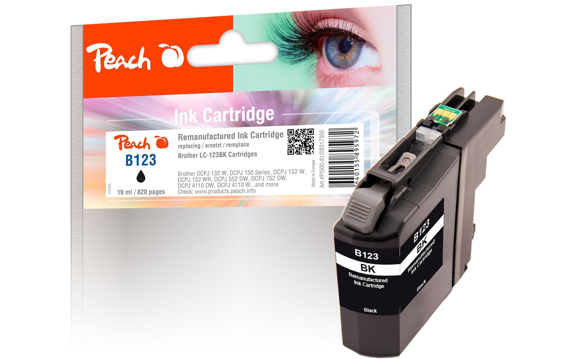 Peach LC-123 Schwarz Tintenpatrone (Kompatibel) – 820 Seiten – für Brother LC-123 – ersetzt LC-123BK
