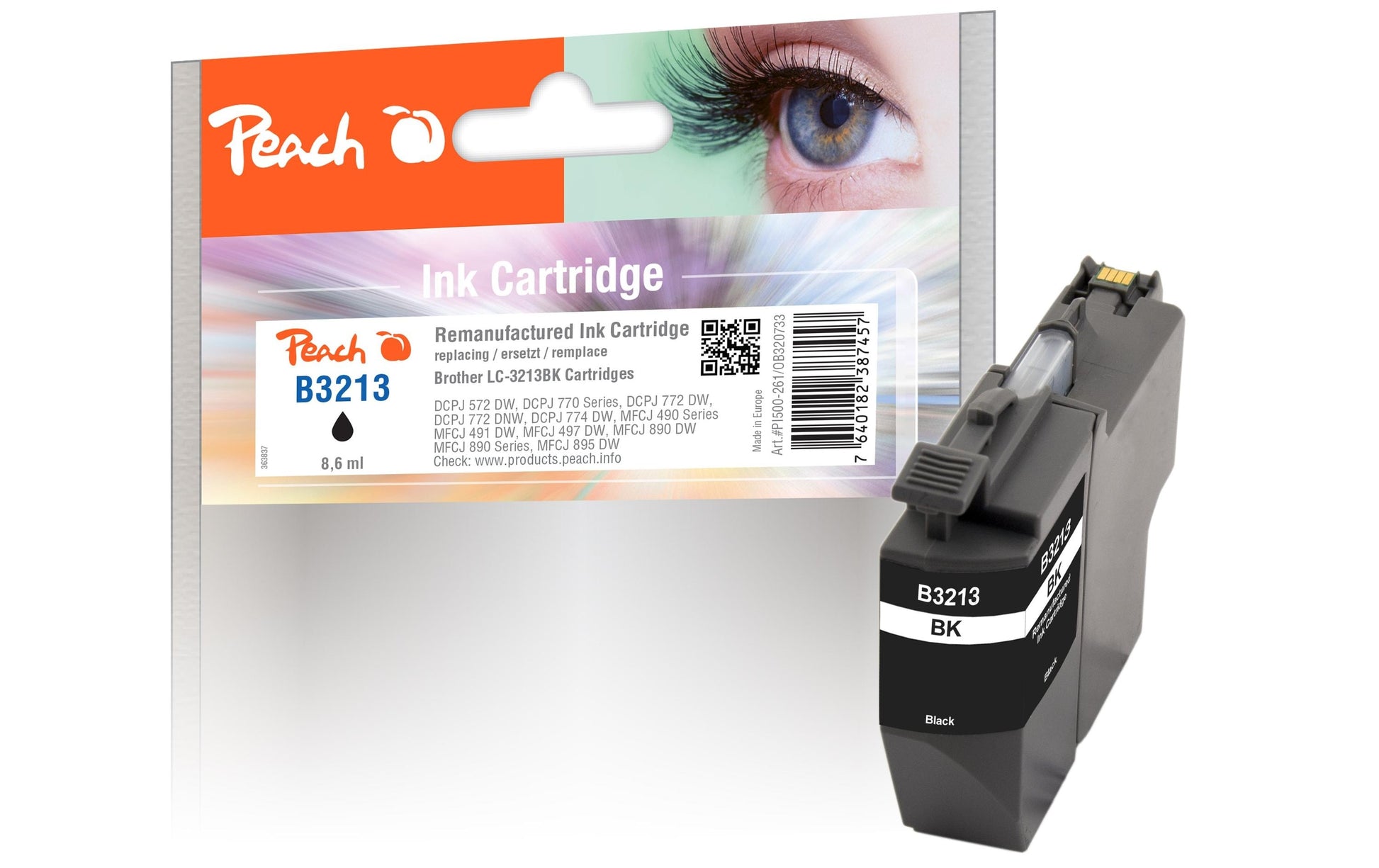 Peach LC-3213XL Schwarz Tintenpatrone (Kompatibel) – 425 Seiten – für Brother DCPJ 572/770/772 – LC-3213BK