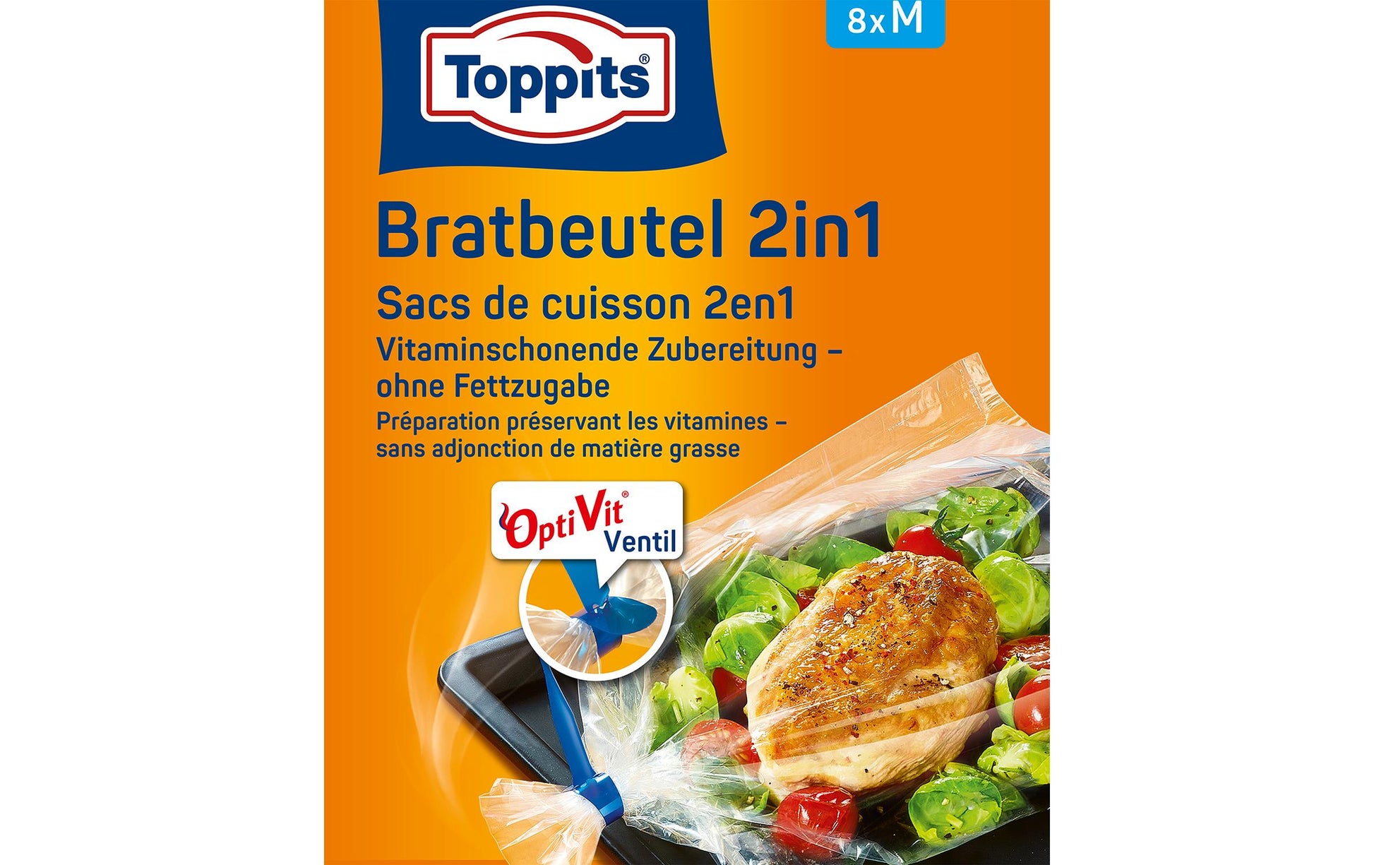 Toppits Bratbeutel 27 × 38 cm, 8 Stk., Kunststoff, mikrowellenfest, mit OptiVit-Ventil