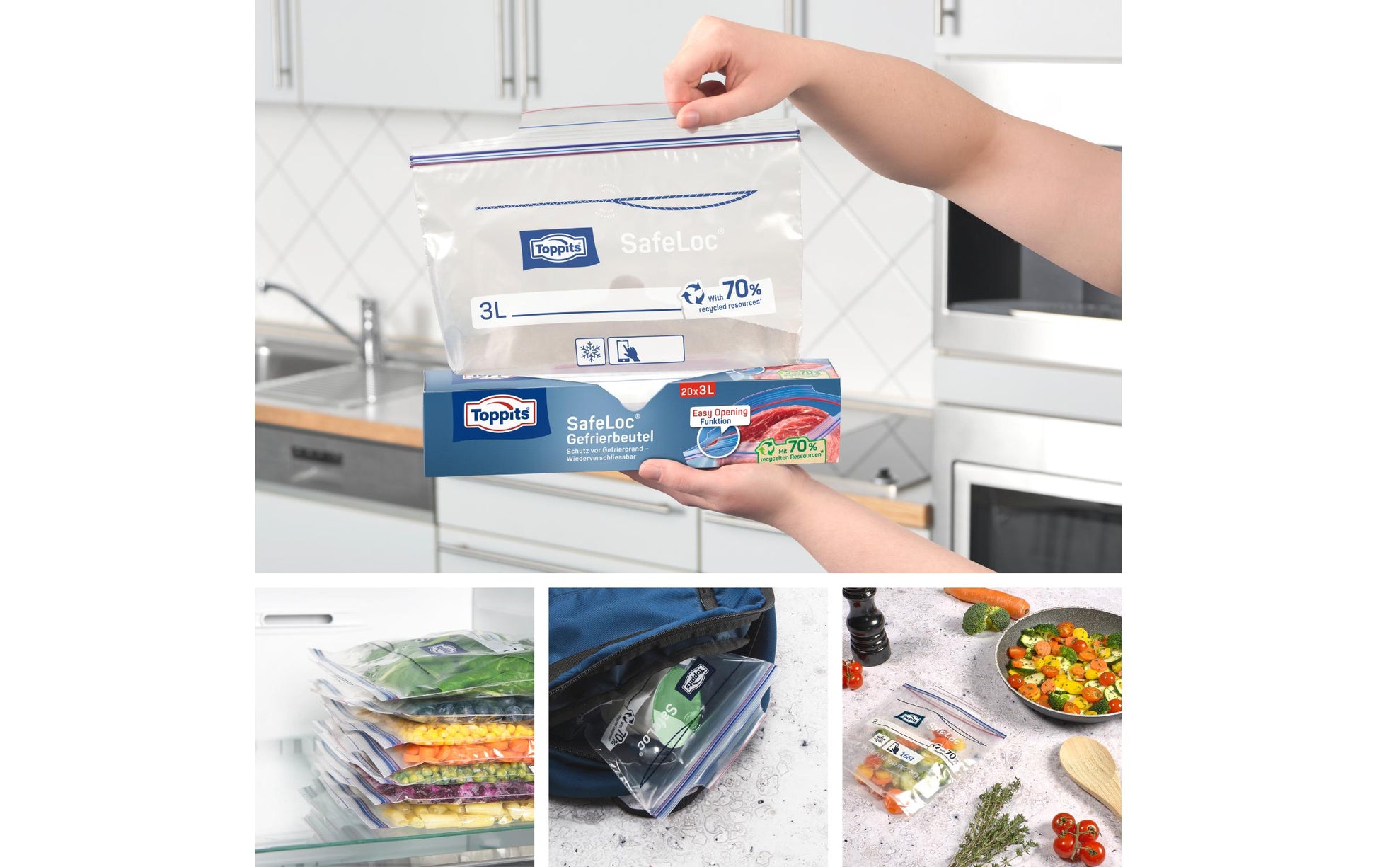 Toppits Gefrierbeutel 3 l, 27 × 24 cm, 20 Stk., Polyethylen (PE), luftdicht