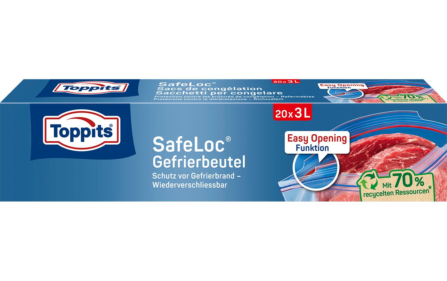 Toppits Gefrierbeutel 3 l, 27 × 24 cm, 20 Stk., Polyethylen (PE), luftdicht