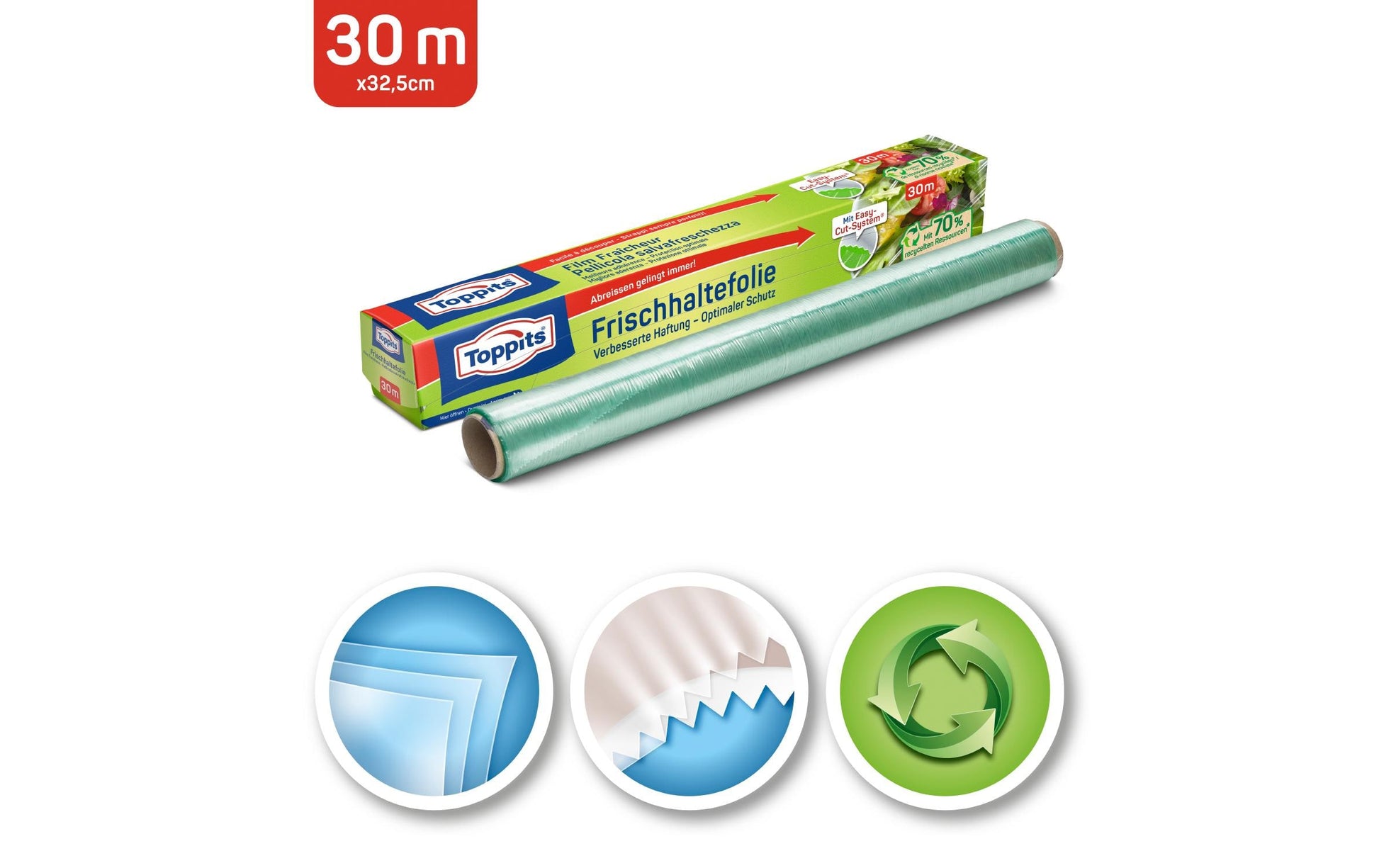 Toppits Frischhaltefolie 30 m × 32,5 cm, Polyethylen (PE), transparent