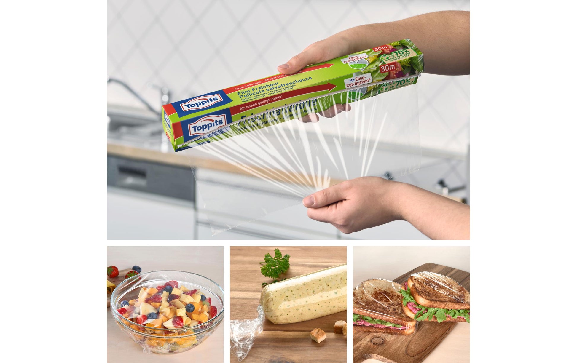 Toppits Frischhaltefolie 30 m × 32,5 cm, Polyethylen (PE), transparent