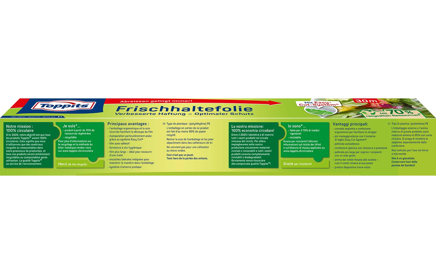 Toppits Frischhaltefolie 30 m × 32,5 cm, Polyethylen (PE), transparent