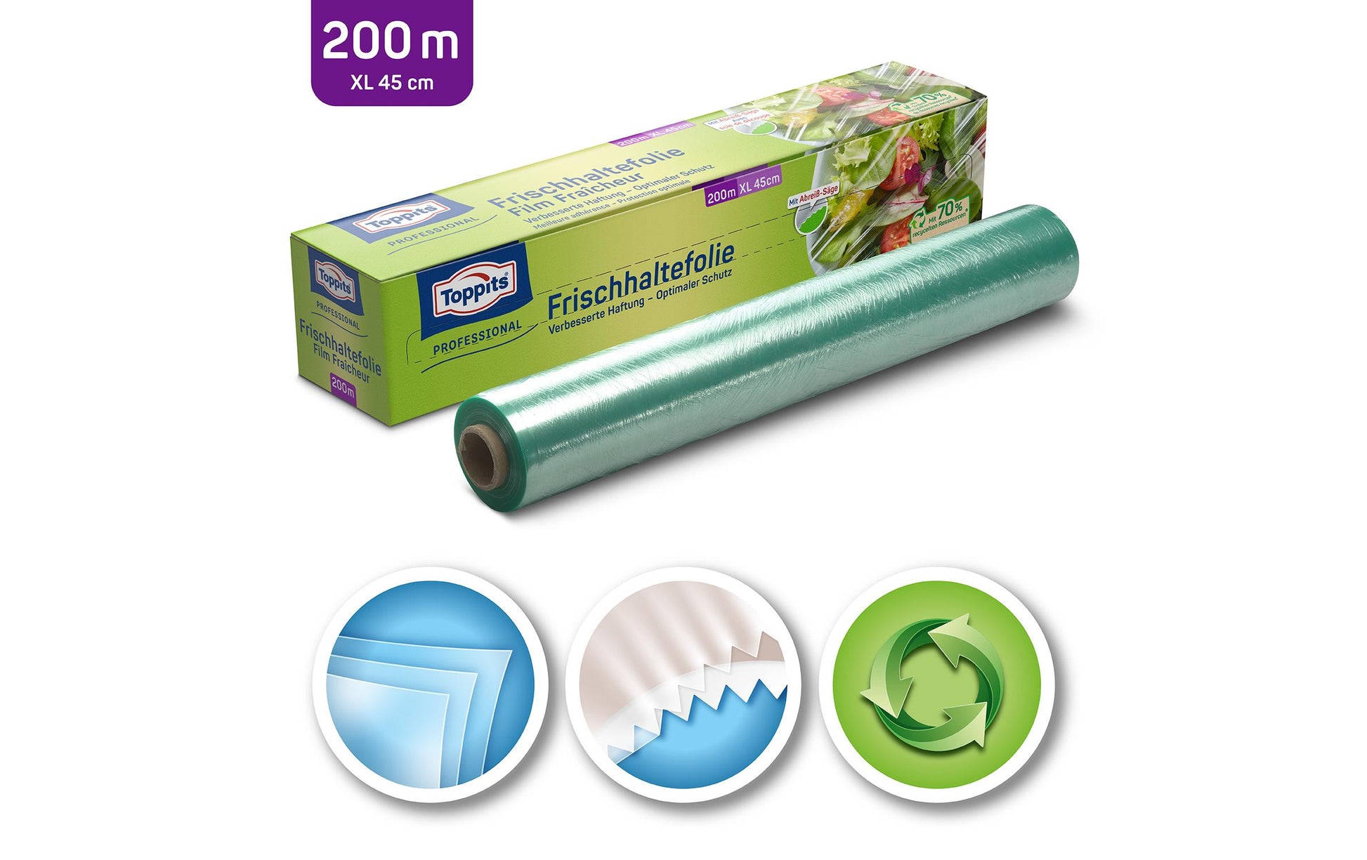 Toppits Frischhaltefolie 200 m × 44 cm, Polyethylen (PE), transparent