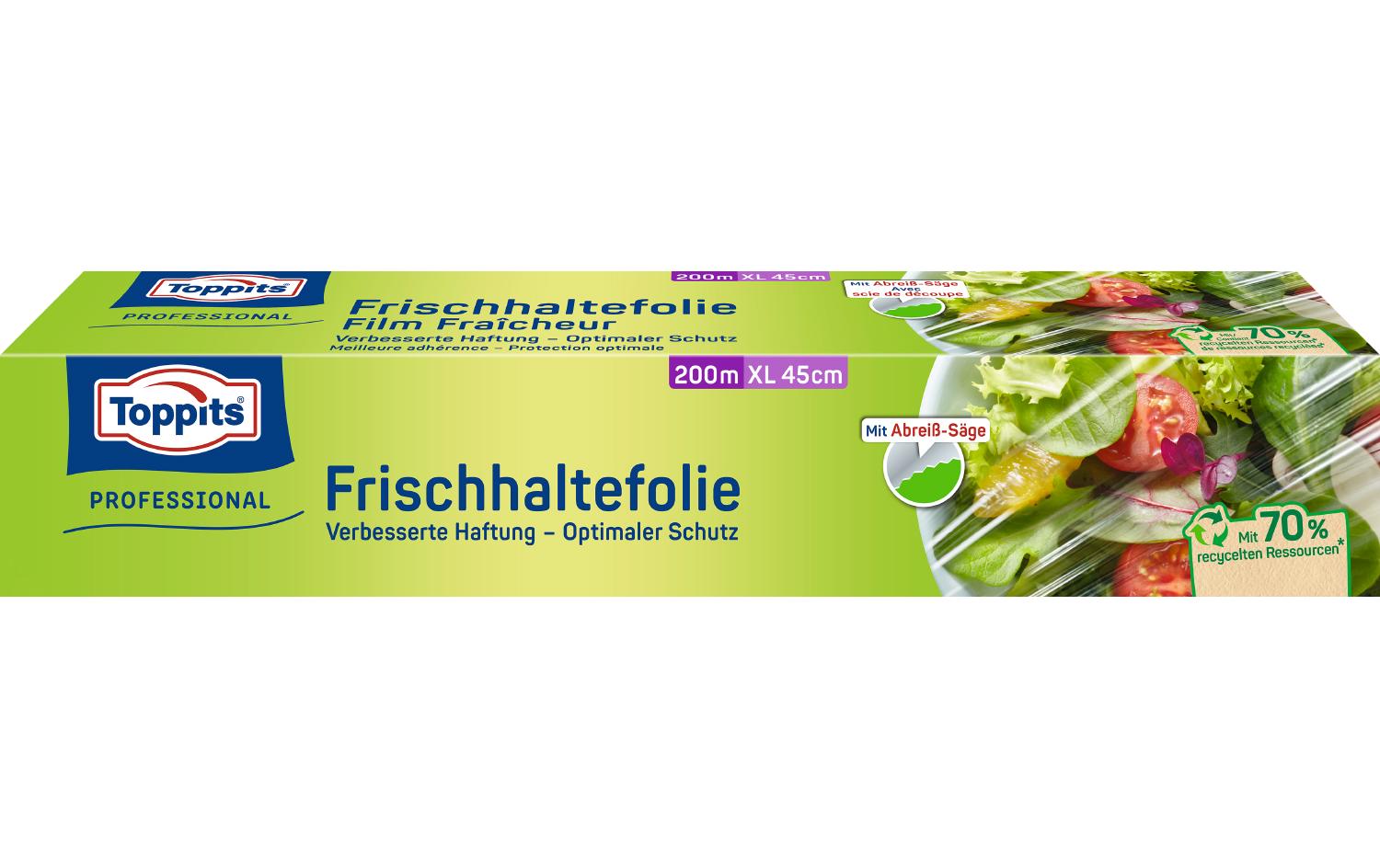 Toppits Frischhaltefolie 200 m × 44 cm, Polyethylen (PE), transparent