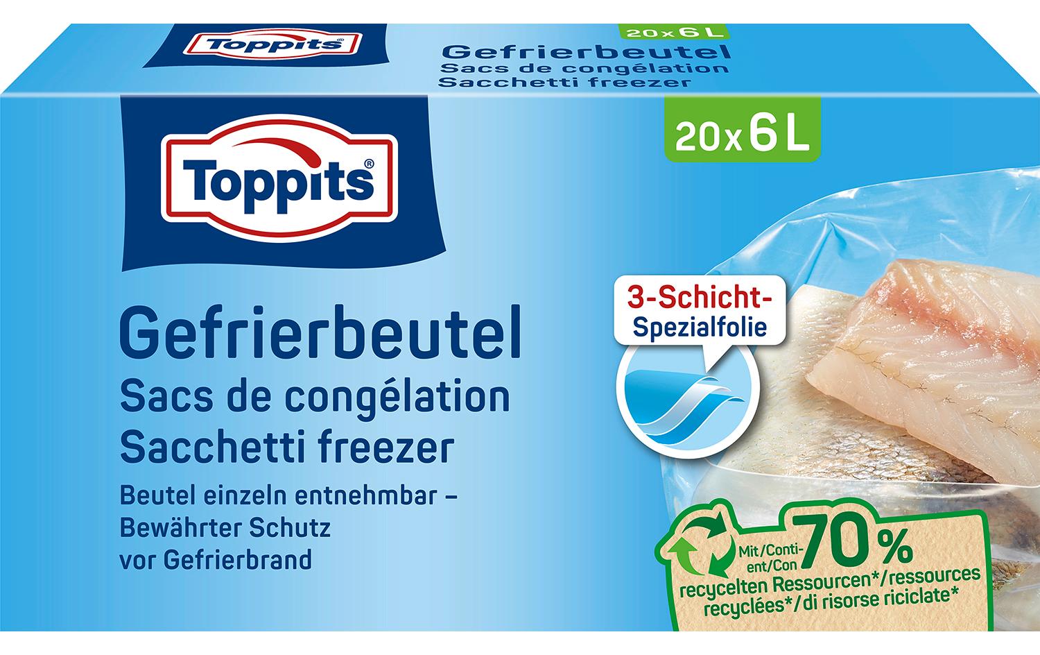 Toppits Gefrierbeutel 6 l, 29 × 41 cm, 20 Stk., Polyethylen (PE)