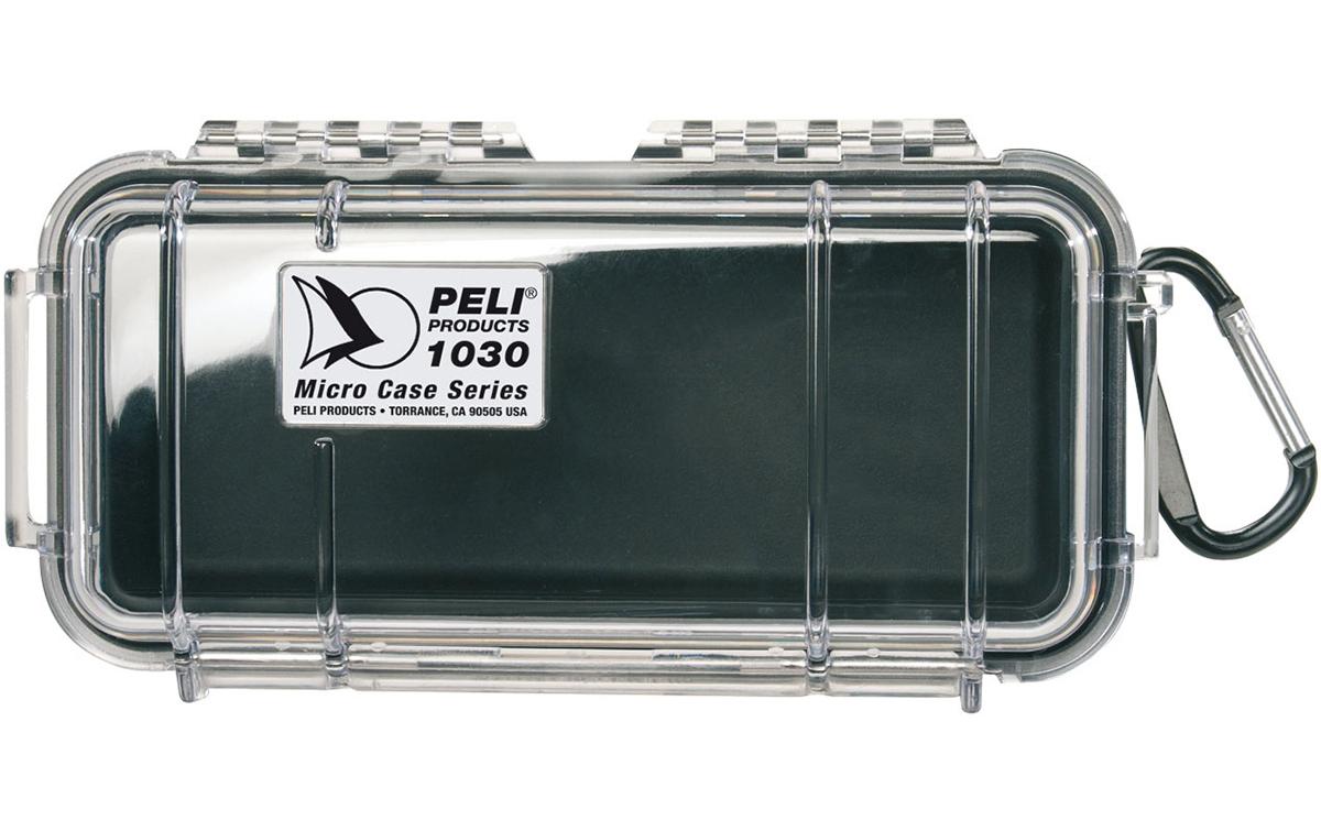 Peli 1030 Aufbewahrungsbox 0,56 l (mit Karabinerhaken) – Polycarbonat – Schwarz – 191 × 62 × 98 mm