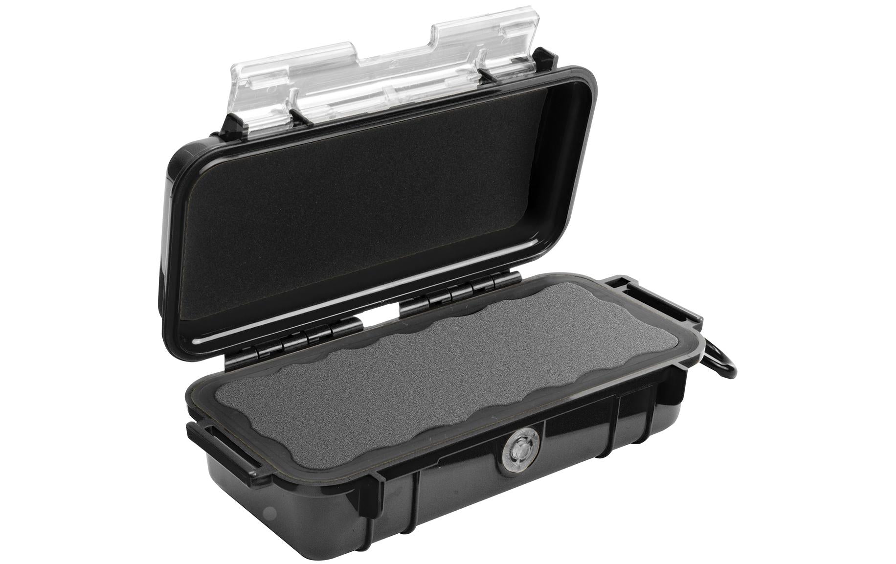 Peli 1030 Aufbewahrungsbox 0,56 l (mit Karabinerhaken) – Polycarbonat – Schwarz – 191 × 62 × 98 mm