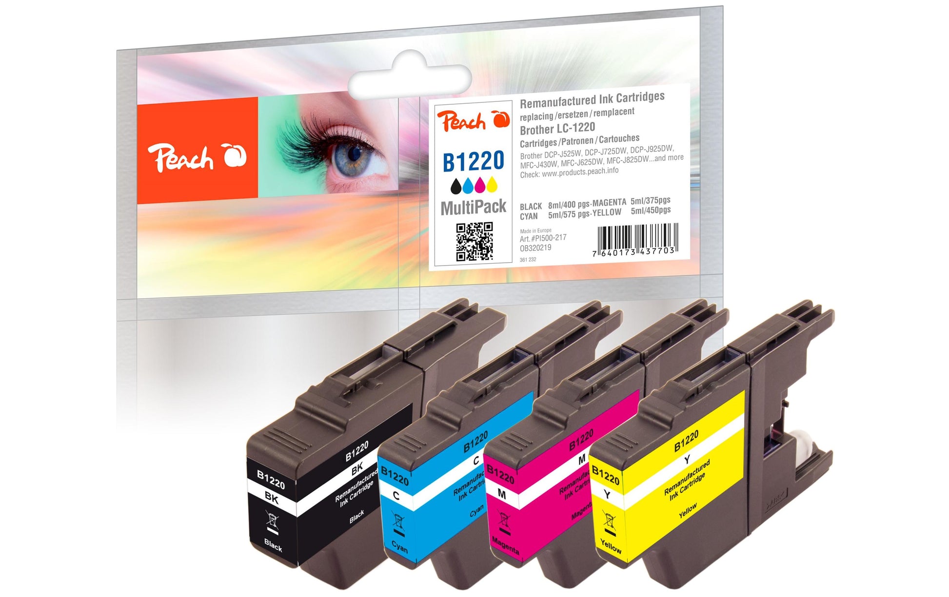 Peach LC-1220 Tintenpatronen-Multipack, Schwarz/Cyan/Magenta/Gelb (Kompatibel)
