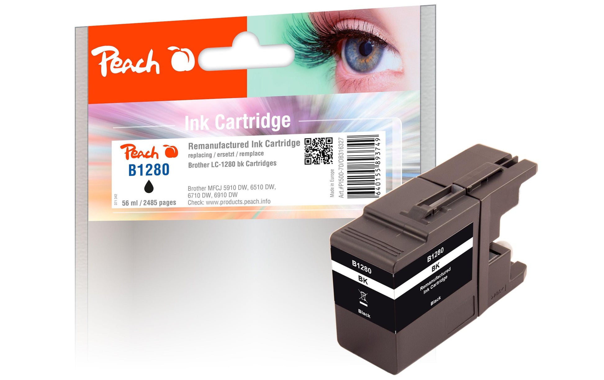Peach Tintenpatrone LC-1280, Schwarz, XL – für Brother MFC-J 5910 DW, MFC-J 6510 DW, MFC-J 6710 DW und andere