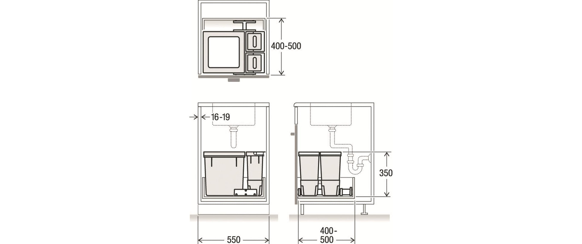 Müllex Systempapierkorb X-LINE System X55 M5 Basic – 44,8 l – rechteckig – 2-fach – anthrazit/grau