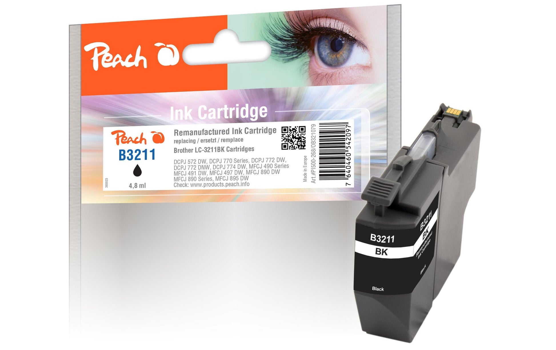 Peach LC-3211 Schwarz Tintenpatrone (Kompatibel) – 220 Seiten – für Brother DCPJ 572 DW, DCPJ 770/772/774