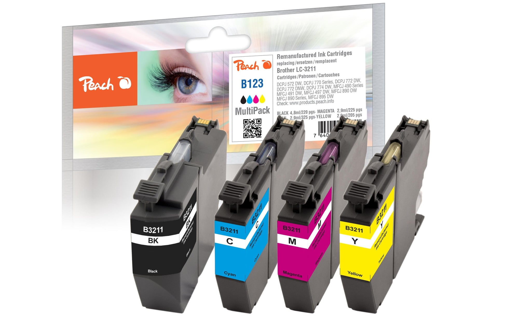 Peach LC-3211 Tintenpatronen-Multipack, Schwarz/Cyan/Magenta/Gelb (Kompatibel) – für DCPJ 572/770, MFCJ 490 …