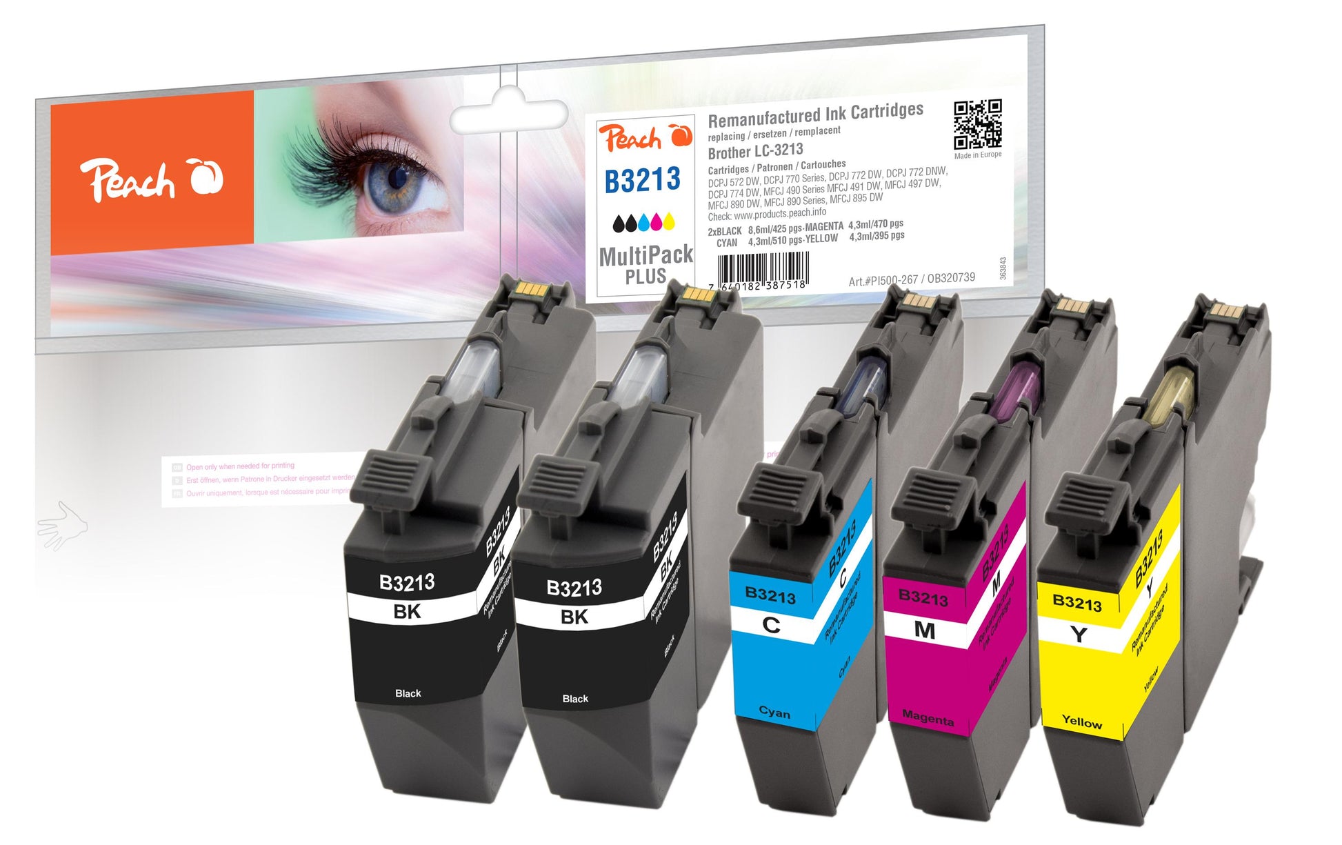 Peach LC-3213 Tintenpatronen-Multipack, Schwarz/Cyan/Magenta/Gelb (Kompatibel) – für Brother DCPJ 770/772/774
