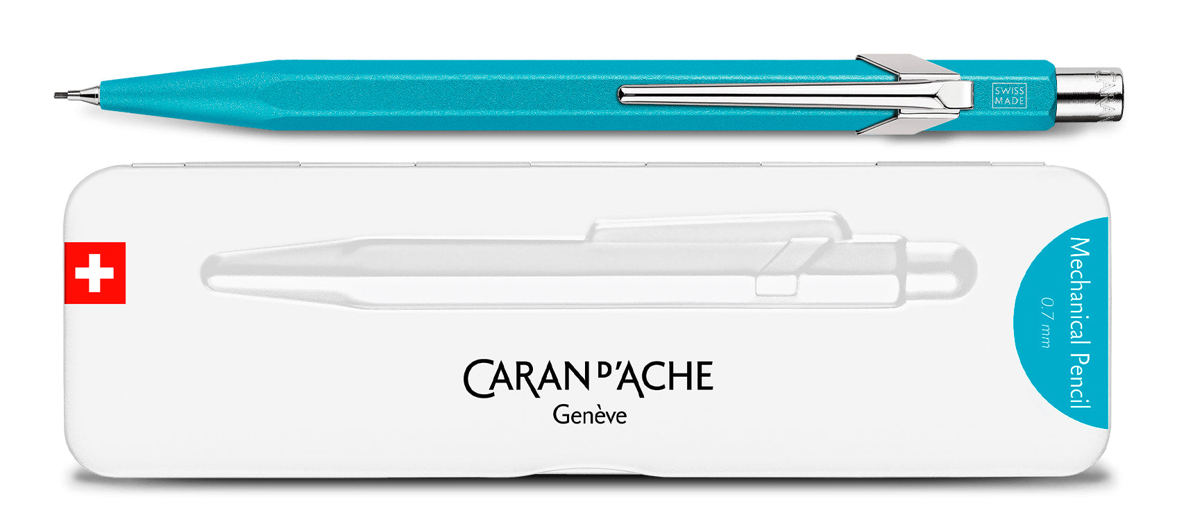 Caran d-Ache Caran d'Ache 849 Colormat-X Druckbleistift – 0,7 mm – Aluminium – Türkisblau – Mit Radierer