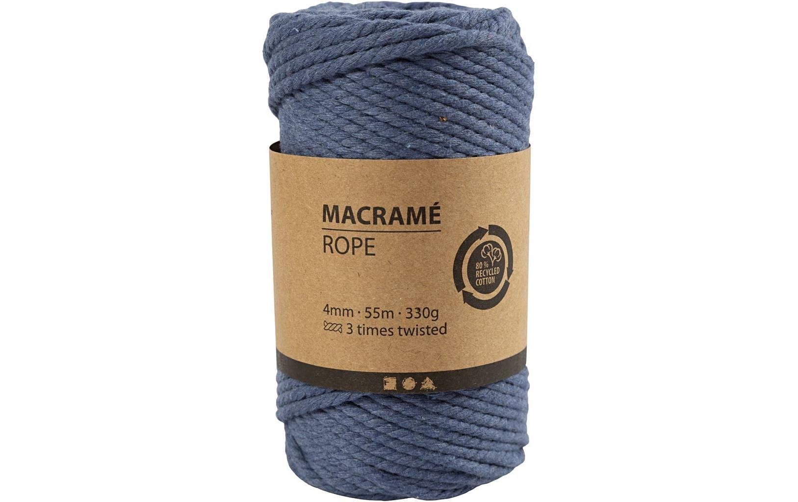 Creativ Company Makramee-Kordel Blau – Ø 4 mm, 330 g, 55 m, 80% Recycelte Baumwolle/20% Polyester